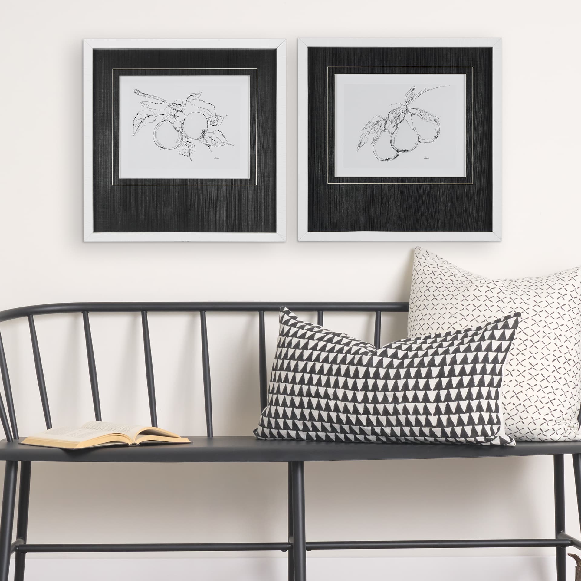 Fruit Sketch Apple by Mercana Studio a Hand Embellished Textured Framed Art Print Matted under Glass — in a styled room