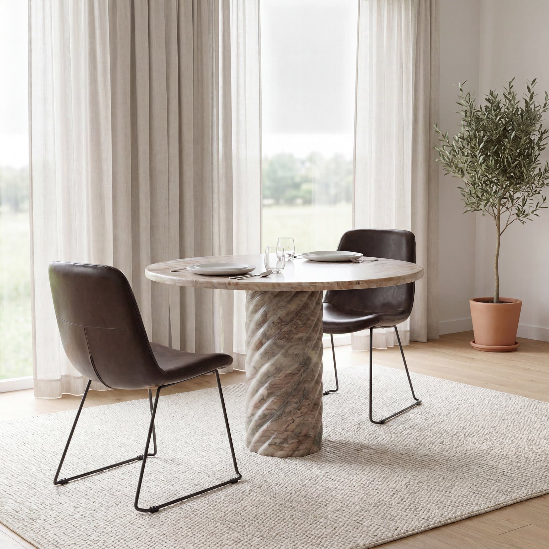 Sawyer Solid Back Dining Side Chair | Dark Brown Faux Leather w/ Iron — product photograph
