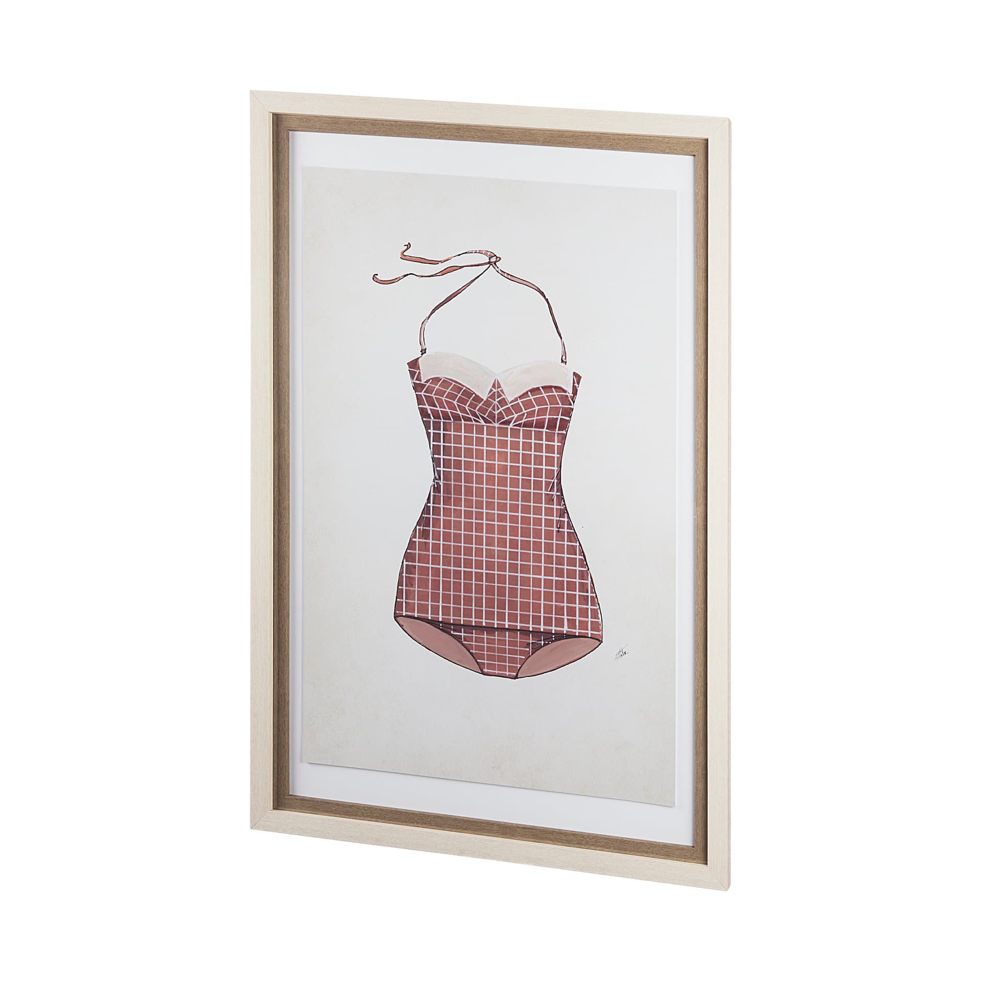 Swimsuit Pink by Mercana Studio a Hand Embellished Textured Framed Art Print Matted under Glass — product photograph