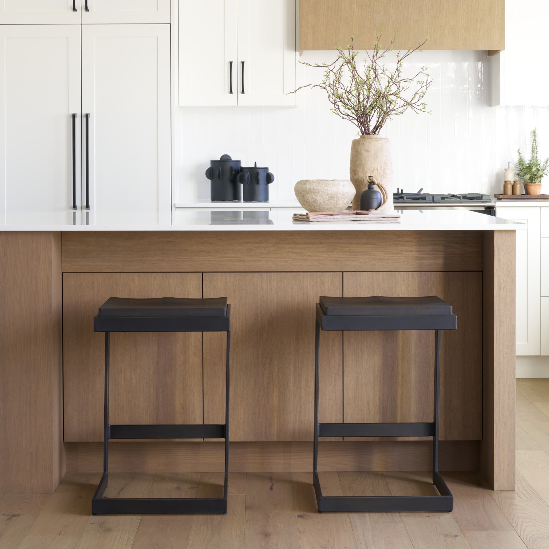 Kiran Backless 26in Seat Counter Stool | Black Wood w/ Black Metal — product photograph