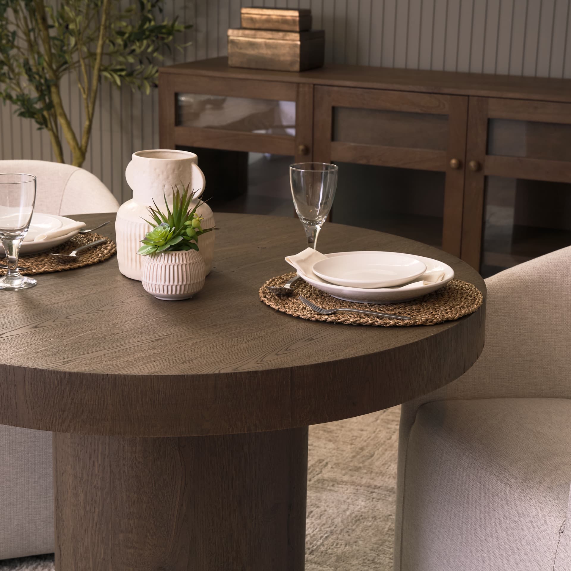Lyonne 42" Round Pedestal Dining Table | Modern | Brown Wood | Seats 4 — product photograph