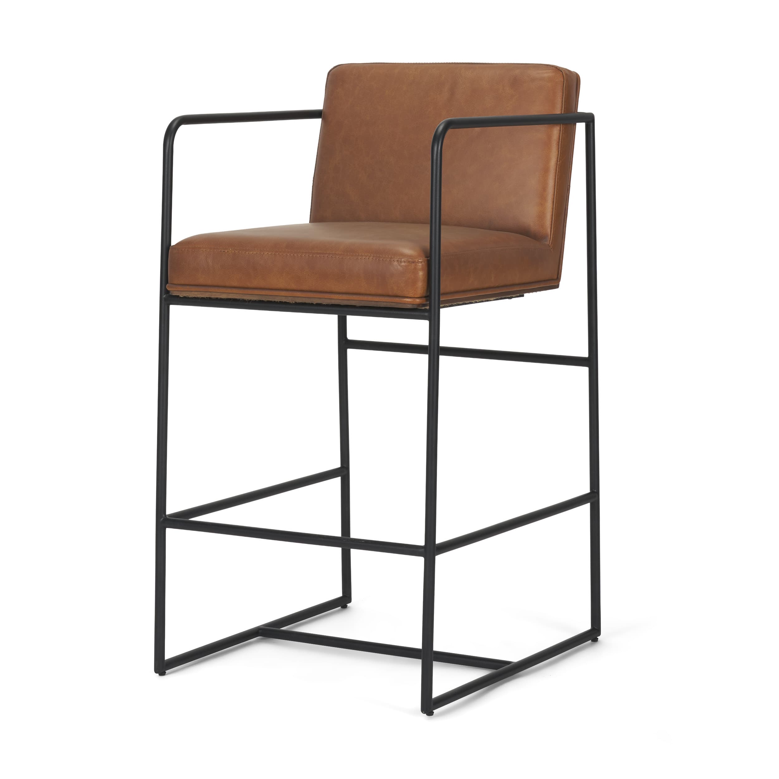 Stamford Backless 36in Seat Counter Stool | Brown Leather w/ Metal — product photograph