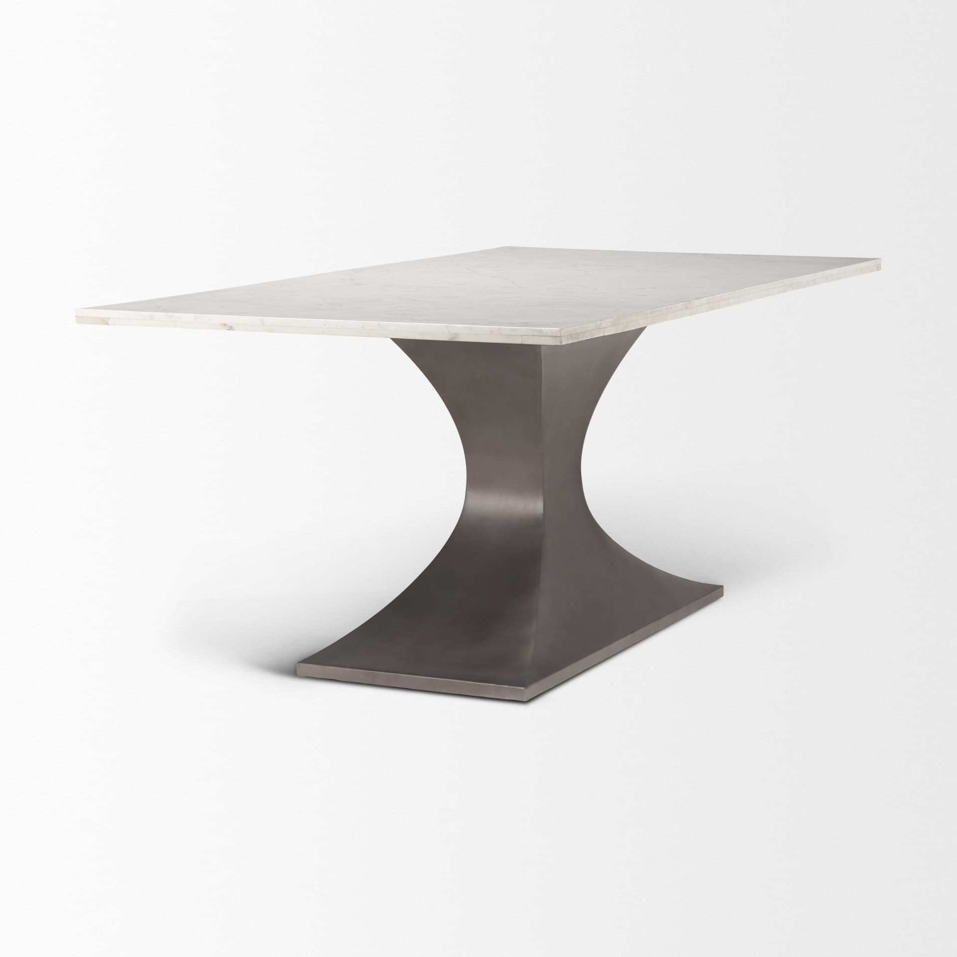 Maxton 79"L x 39"W Rectangular Pedestal Dining Table | White Marble & Gunmetal Metal | Seats 8 — product photograph