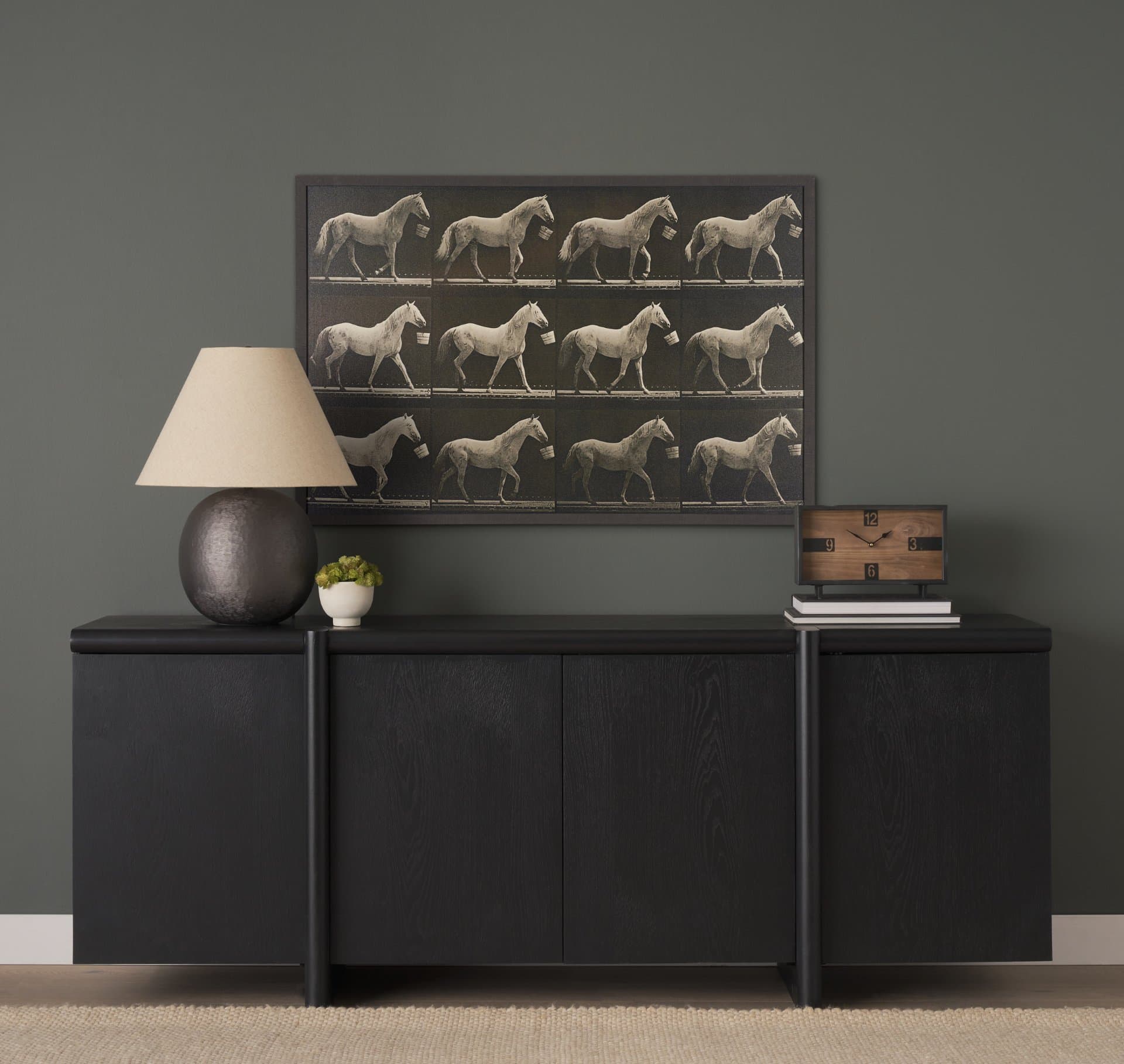 Walking Tall by Eadweard Muybridge Textured Framed CanvasPhoto Print — in a styled room