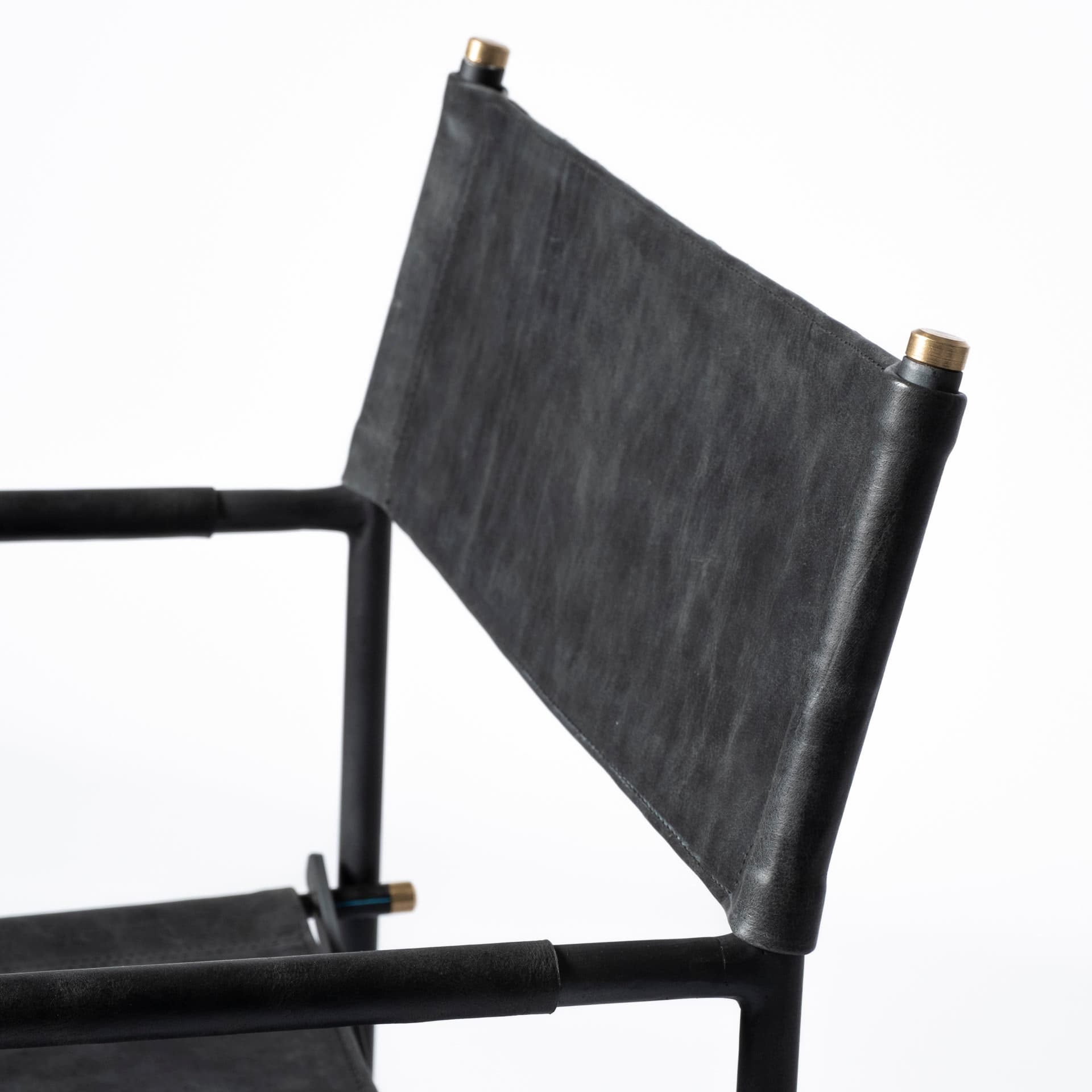 Direttore Curved Back Dining Side Chair | Black Leather w/ Black Iron — product photograph