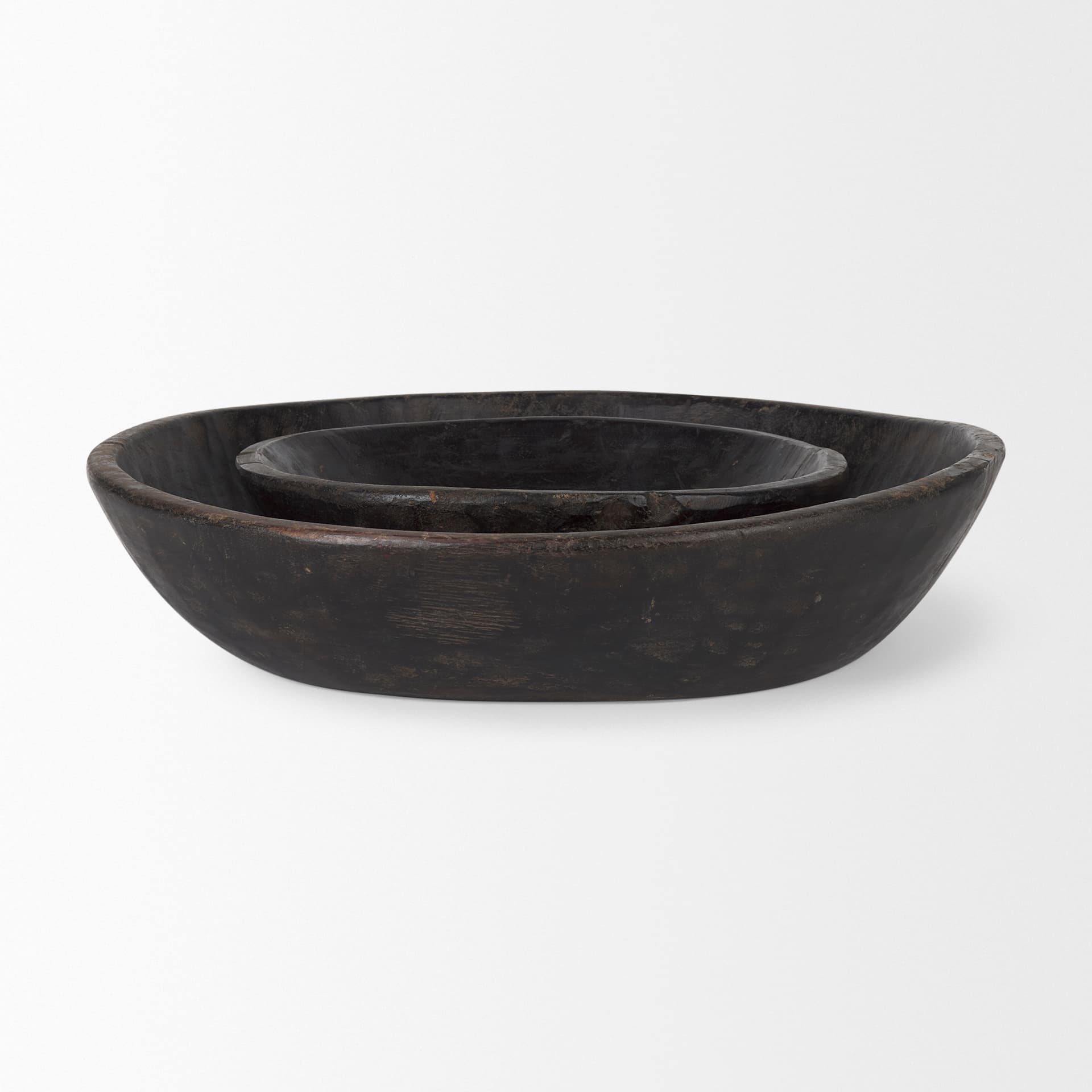 Nikita Set of 2 Large Black-Brown Reclaimed Wood Bowls — product photograph