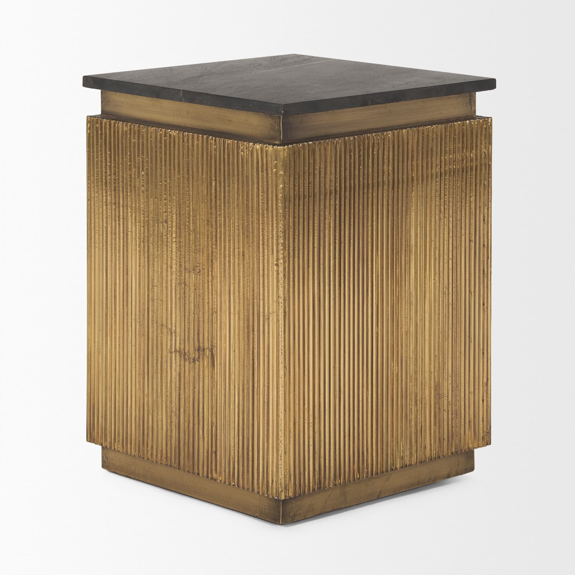 Satima Black Marble w/ Gold Metal Square Fluted Accent Table — product photograph