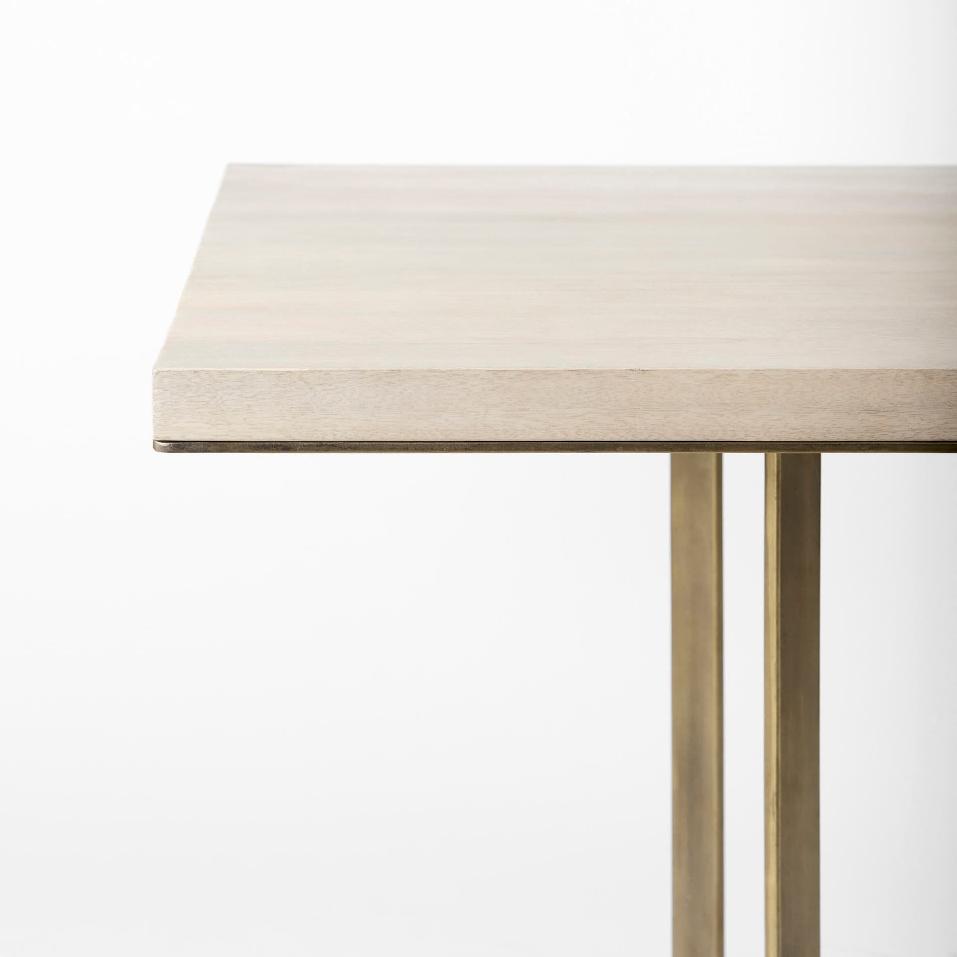 Faye 48"L x 48"W Square Dining Table | Modern | Beige Wood & Antique Gold Metal | Seats 4 — product photograph