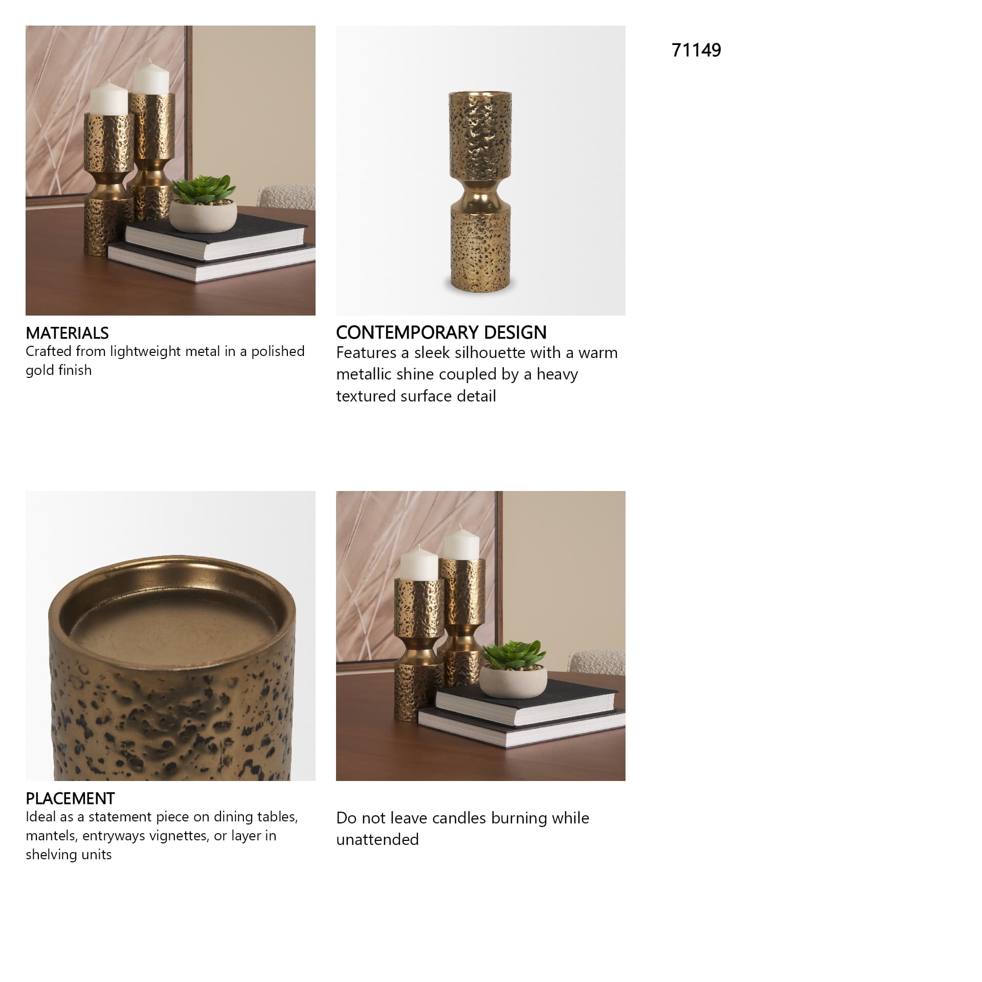 Akira Large Hammered Gold Metal Pillar Candle Holder — in a styled room