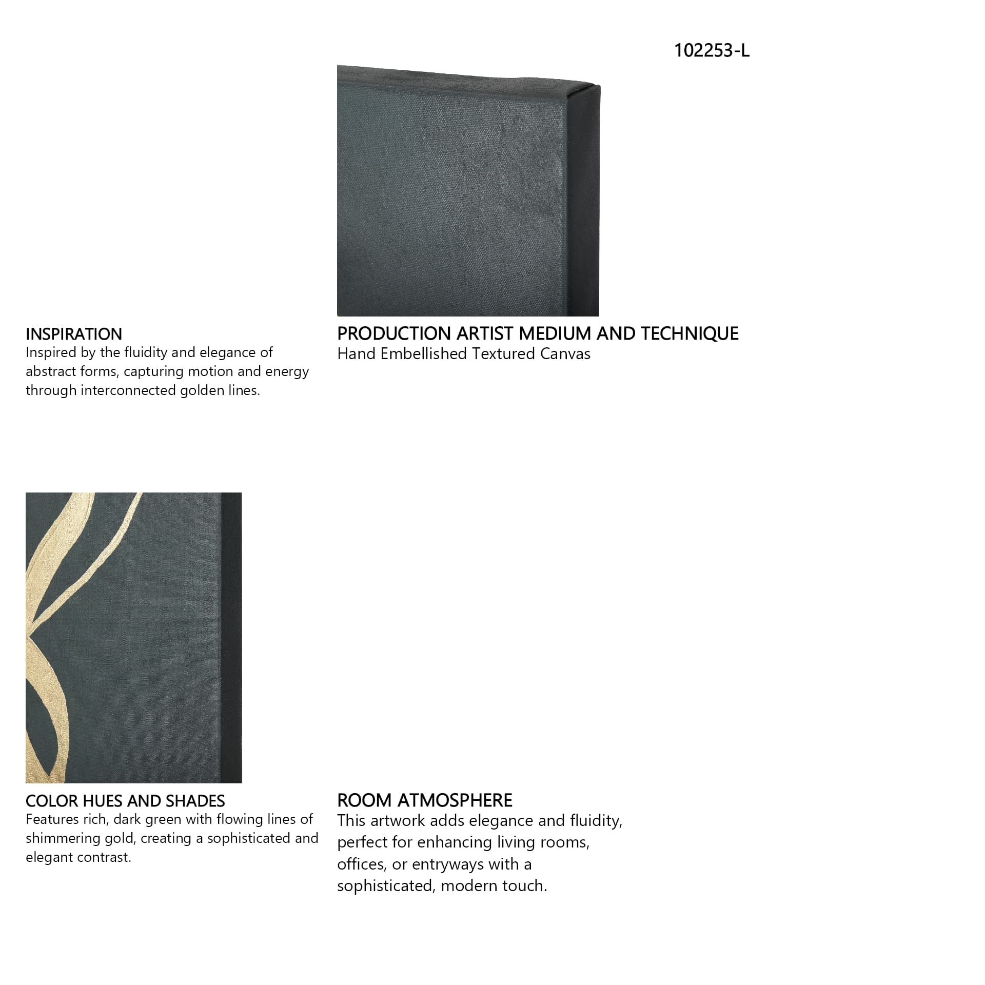 Free Lines Dark Green by Mercana Studio a Hand Embellished Textured Canvas — in a styled room