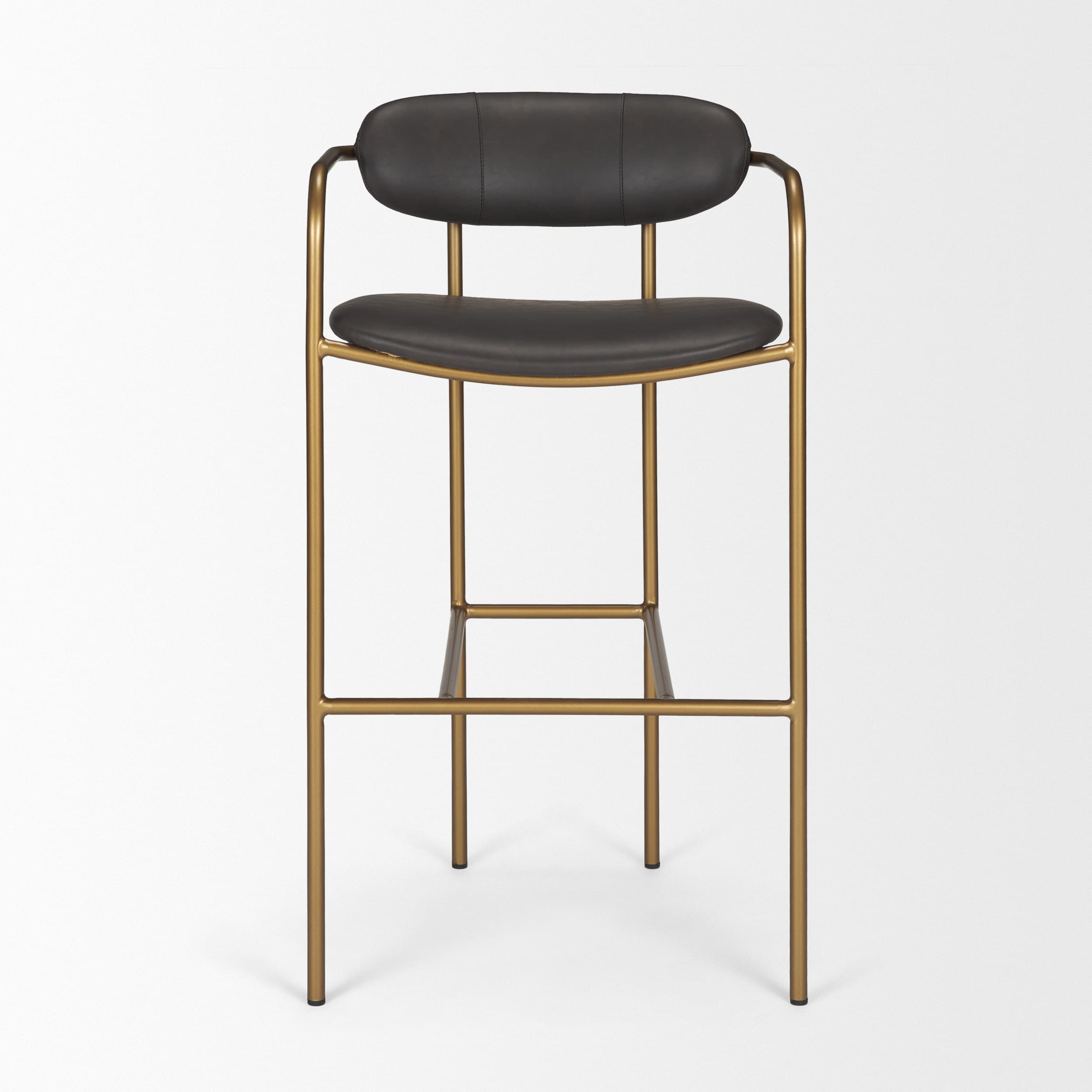 Parker Backless 40in Seat Bar Stool | Brown Faux Leather w/ Gold Metal — product photograph