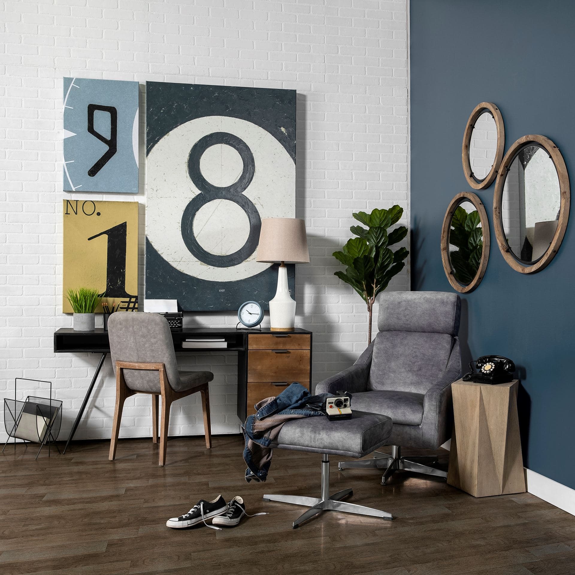 Josi 28" Brown Wood and Black Metal Frame Mirror — in a styled room