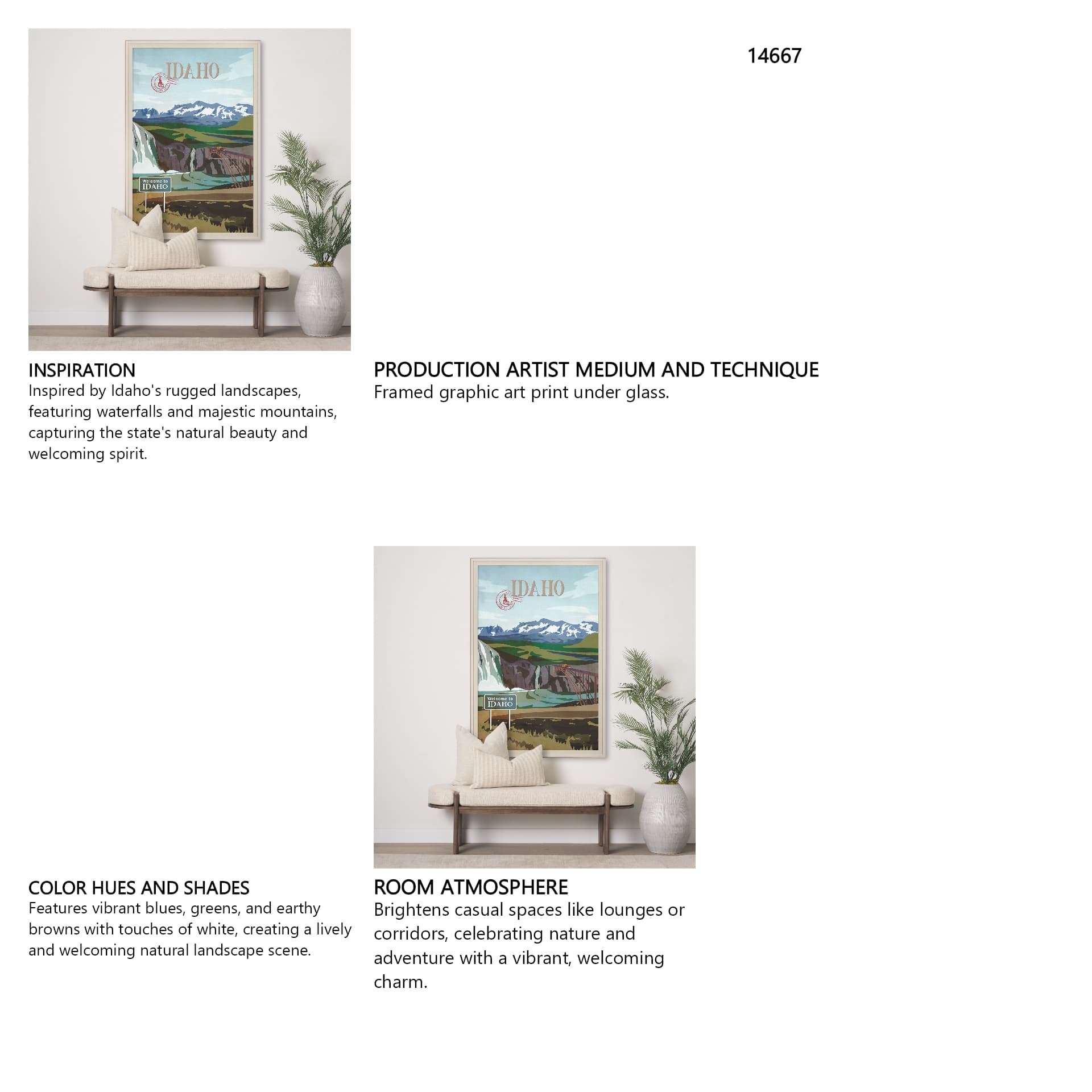 Idaho Go USA (XL) by Mercana Studio a Hand Embelished Decograph Framed Art Print under Glass — in a styled room