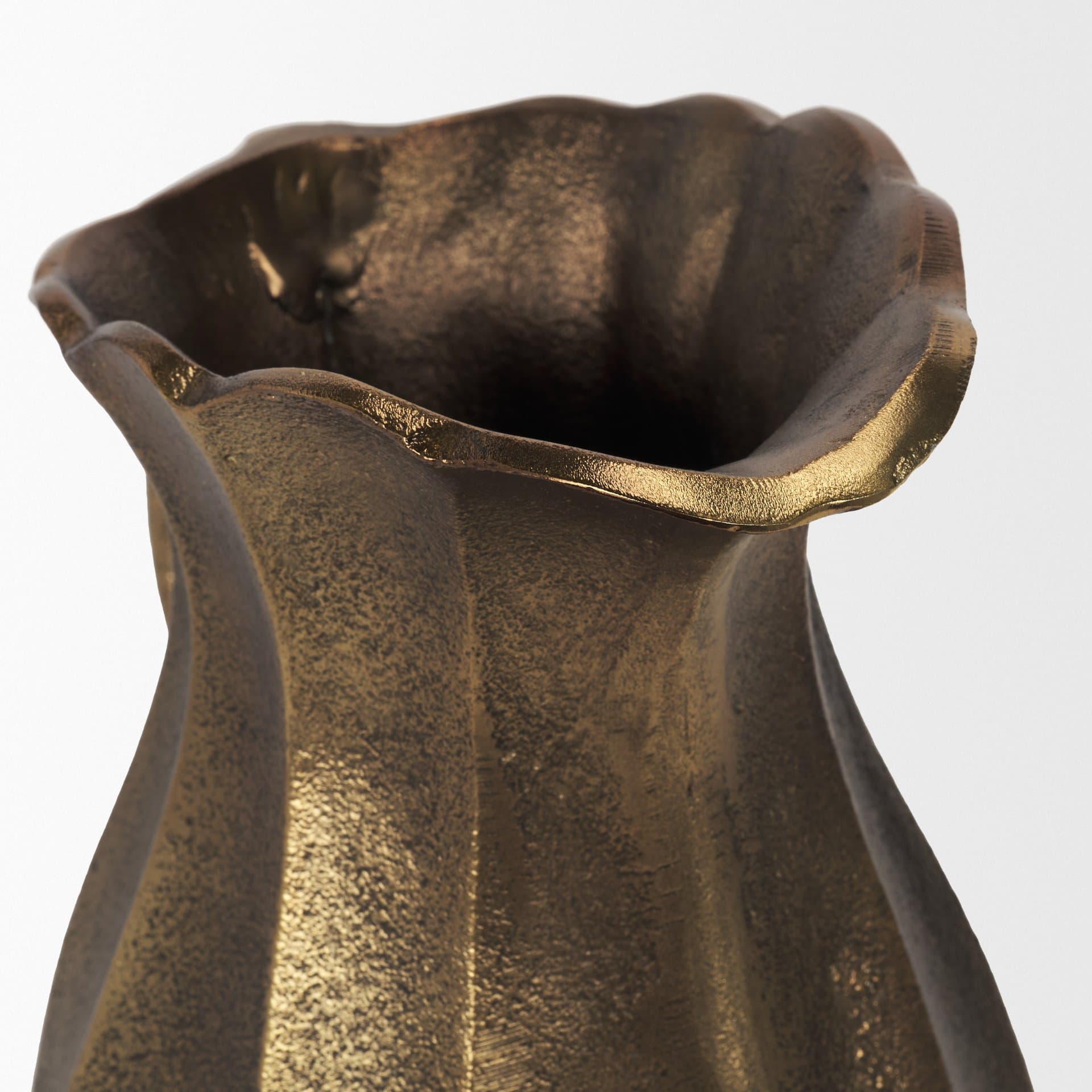 Anya Antiqued Brass Scalloped Petal Cast Metal Jug — product photograph