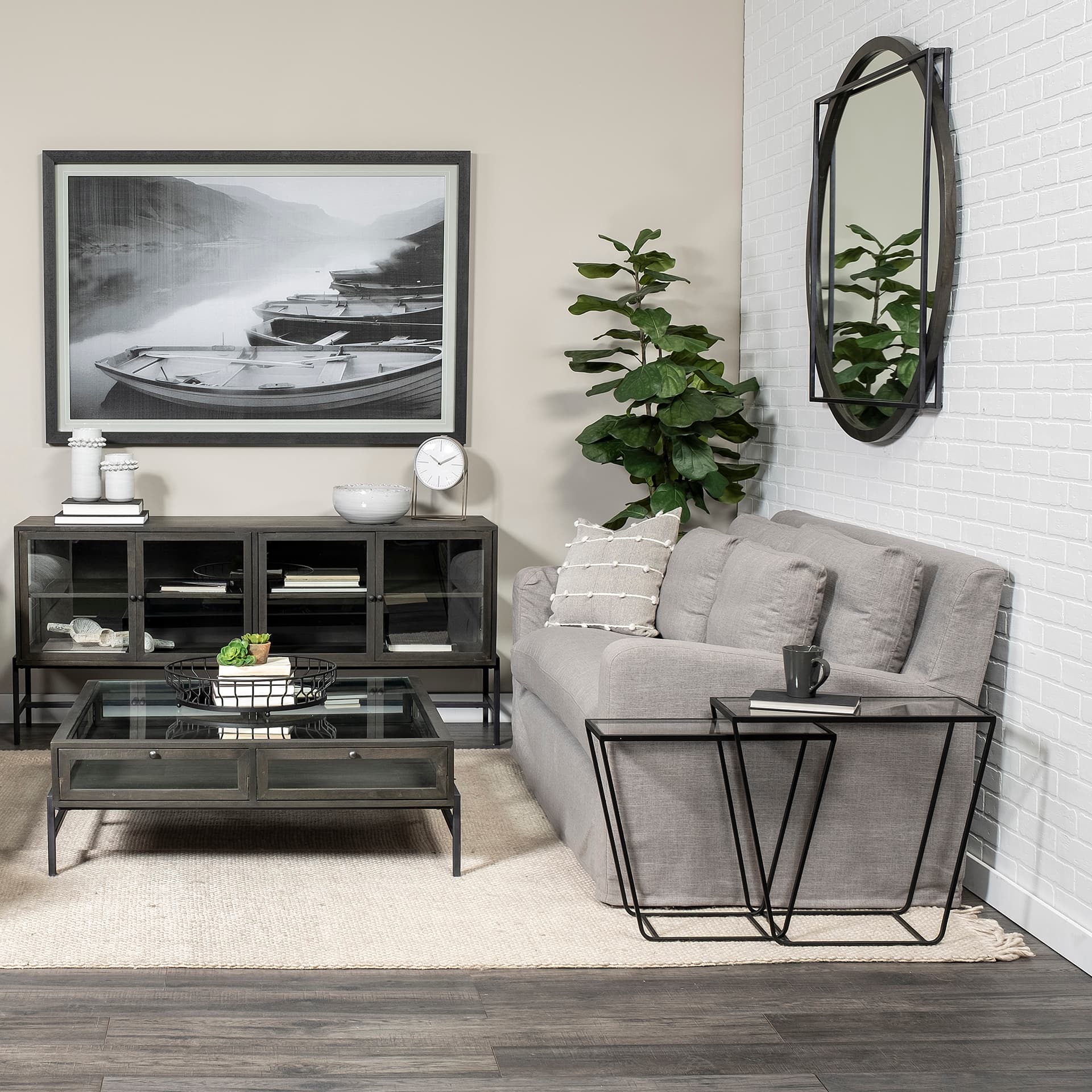 Farmhampton Small Gray Spoked Ceramic Vase — in a styled room