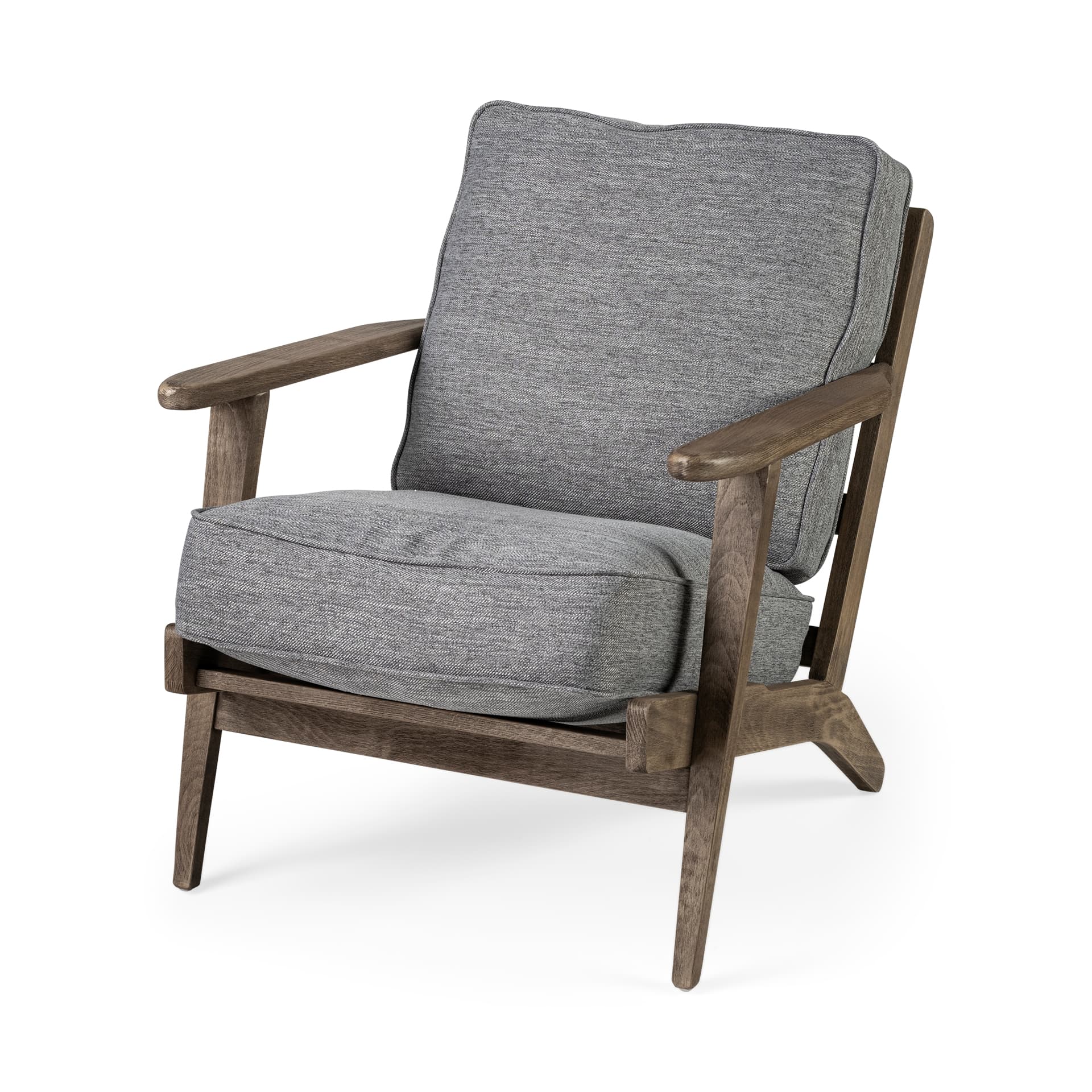 Olympus V Castlerock Grey Fabric Wrapped Brown Wooden Frame Accent Chair — product photograph