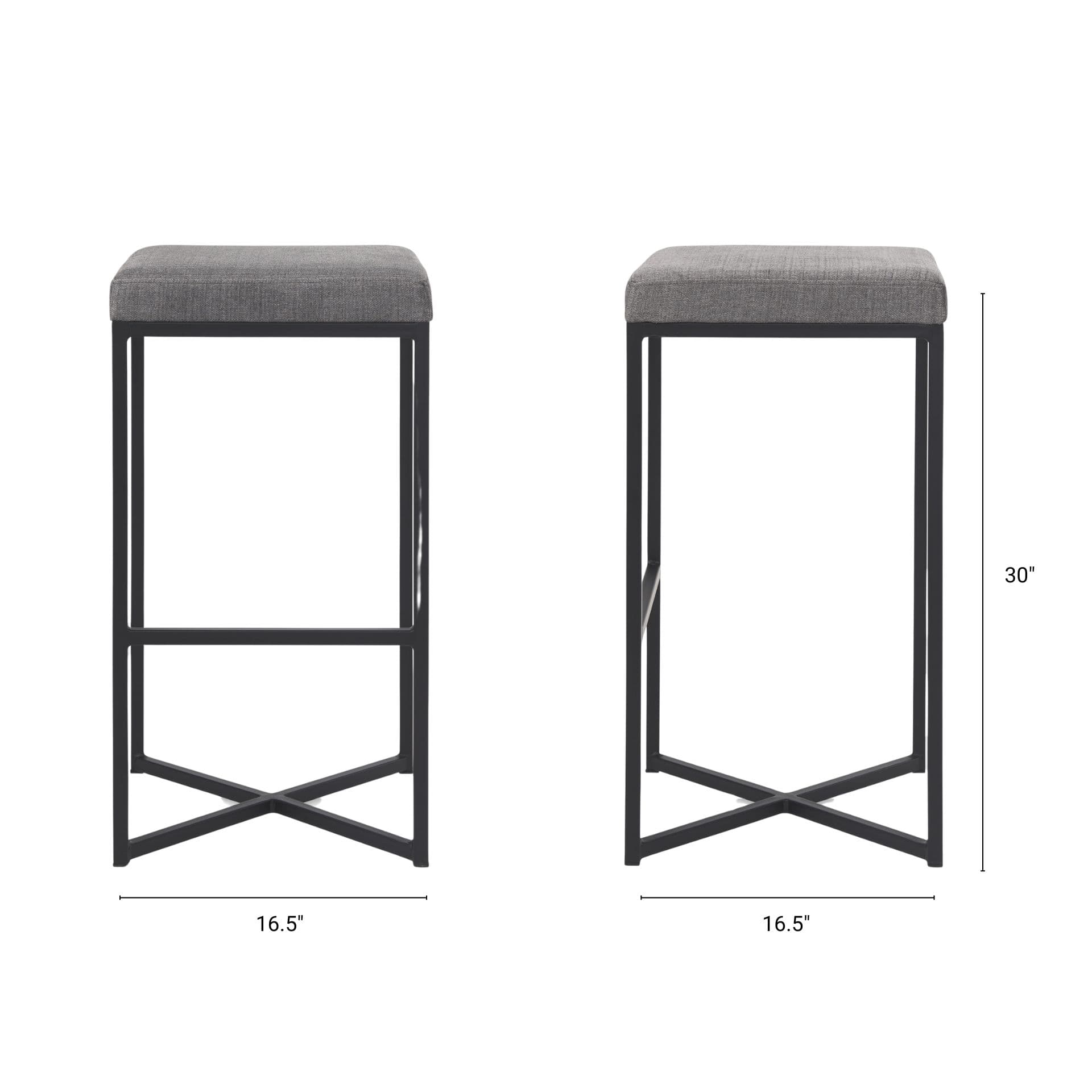 Frodo Backless 29.75in Seat Bar Stool | Gray Fabric w/ Black Iron — product photograph