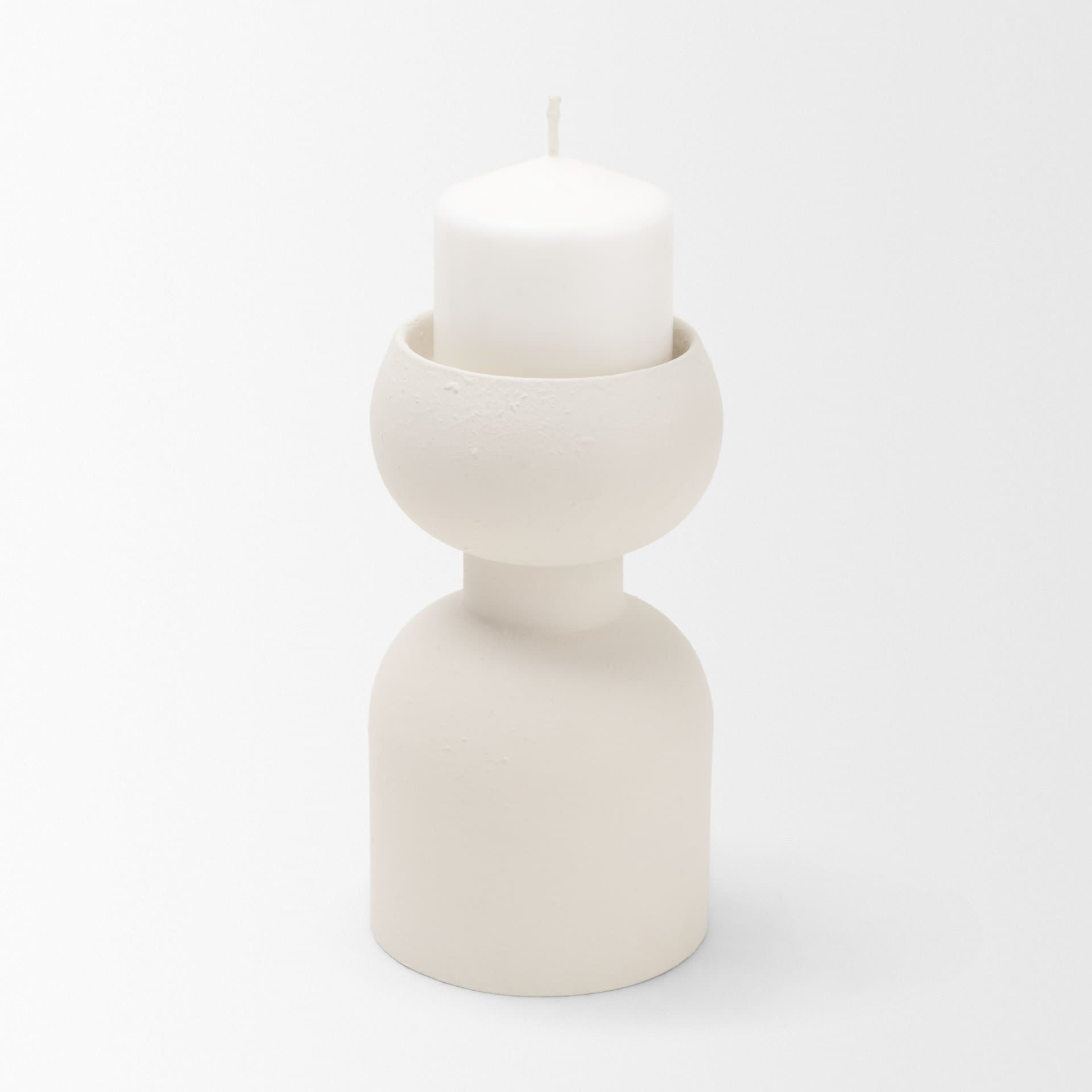 Pelar Small Matte White Metal Stacked Pillar Candle Holder — product photograph