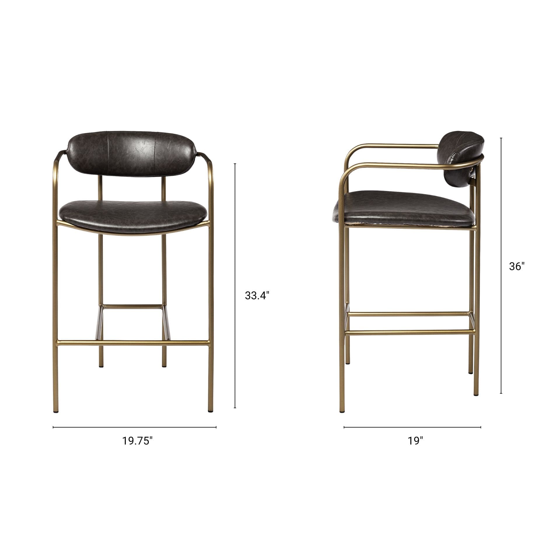 Parker Low Back 26.5in Seat Counter Stool | Brown Faux Leather — product photograph