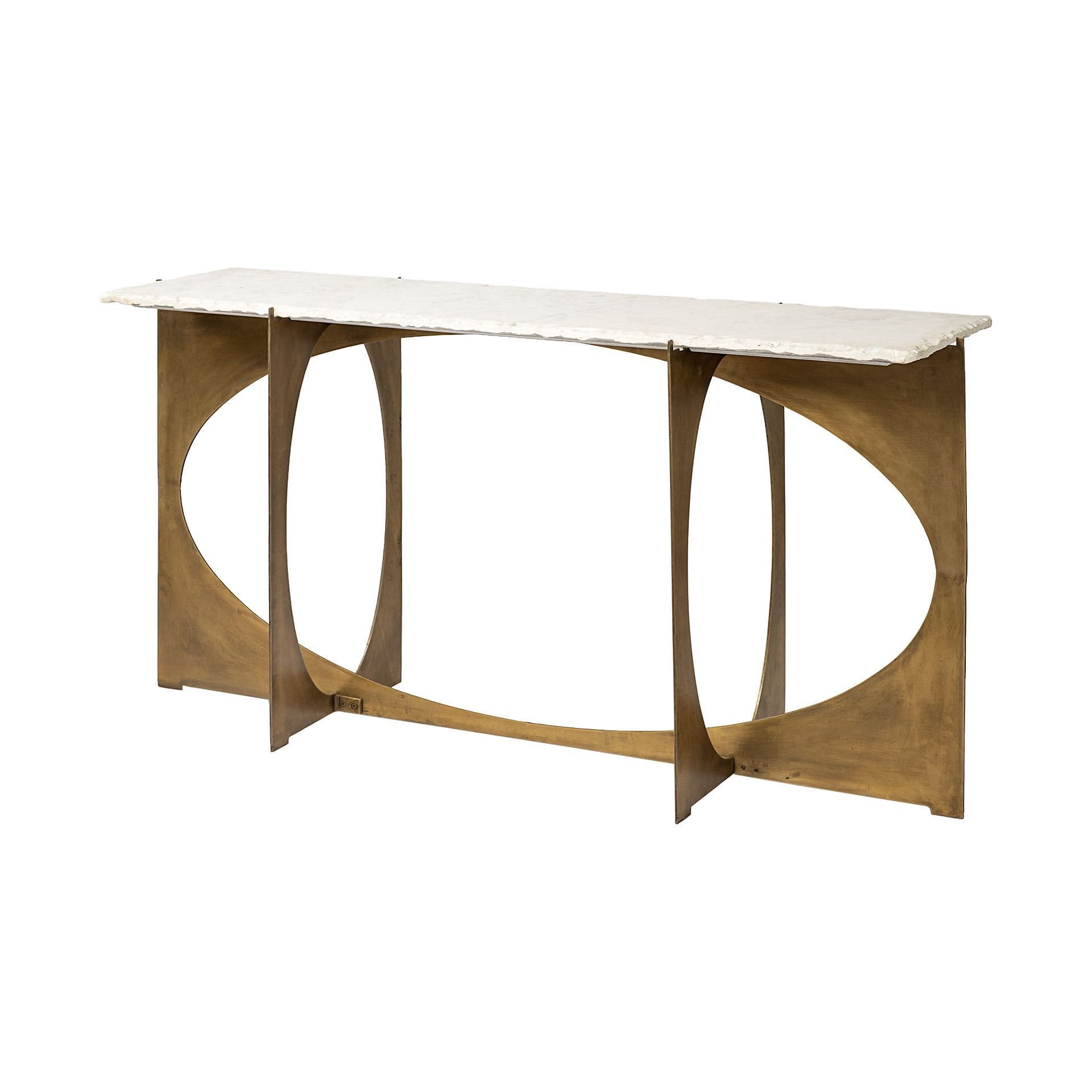 Reinhold IV 59L x 16W White Marble Top Gold Metal Base Console Table — product photograph
