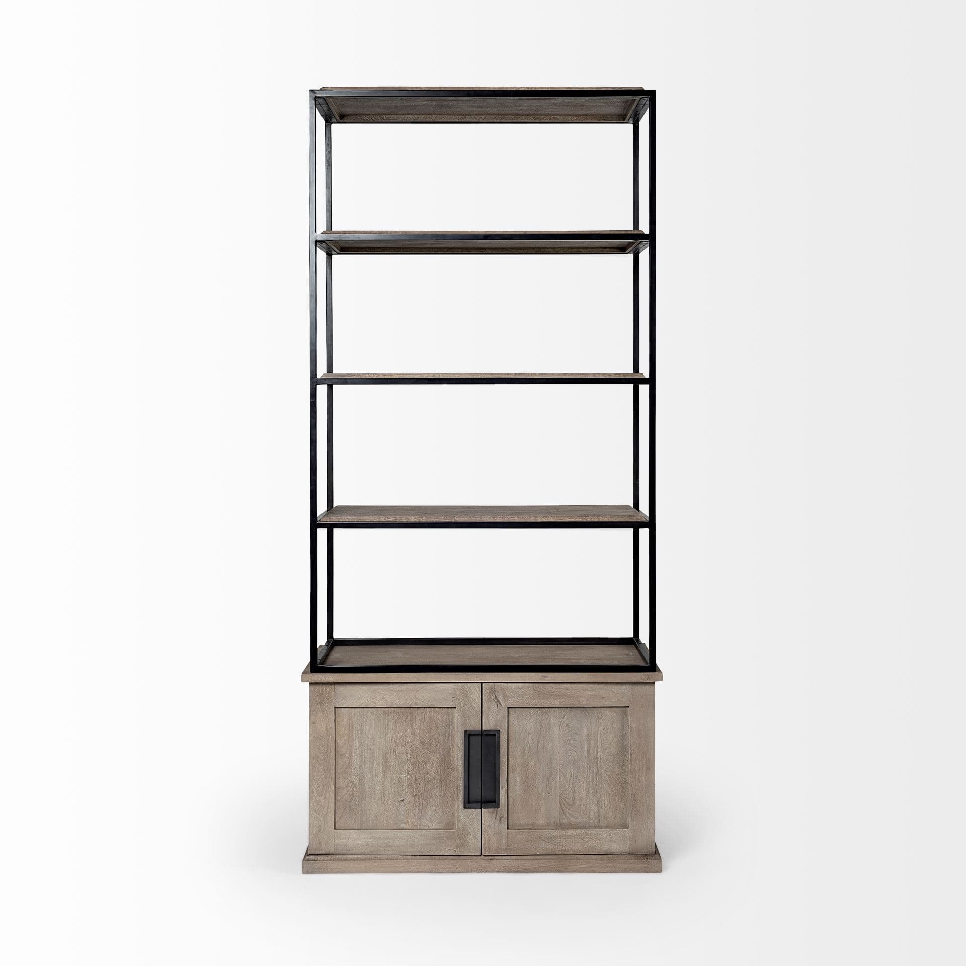Braxton II Light Brown Wood and Iron Three Shelf Shelving Unit 41.5L x 18.5W x 9 — product photograph