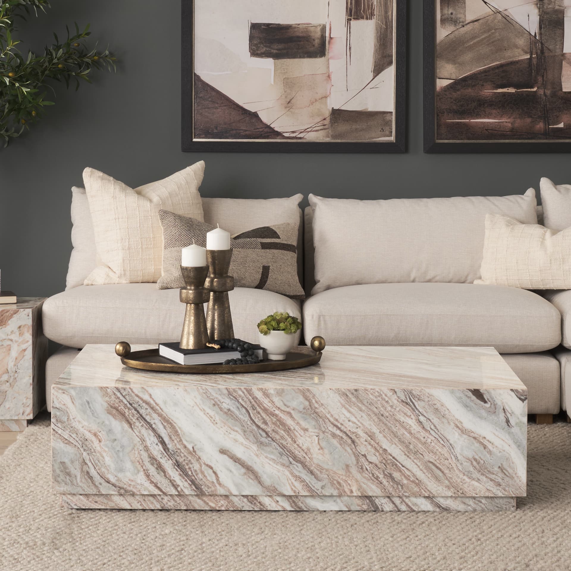 Matteo Solid Pink Marble Rectangular Coffee Table — product photograph