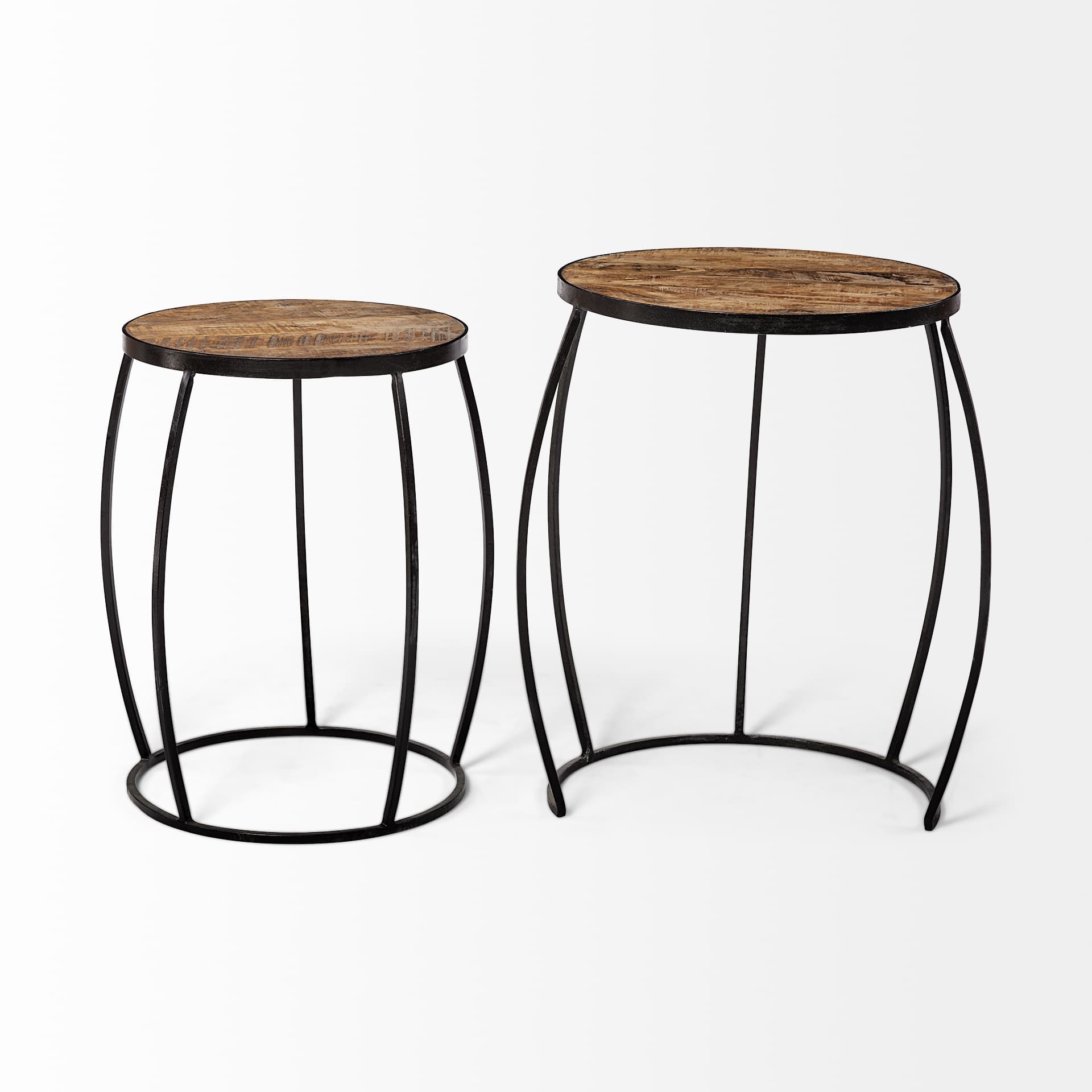 Clapp III (Set of 2) 20L x 20W Brown Round Wood Top W/ Black Metal Frame Nesting Accent Tables — product photograph