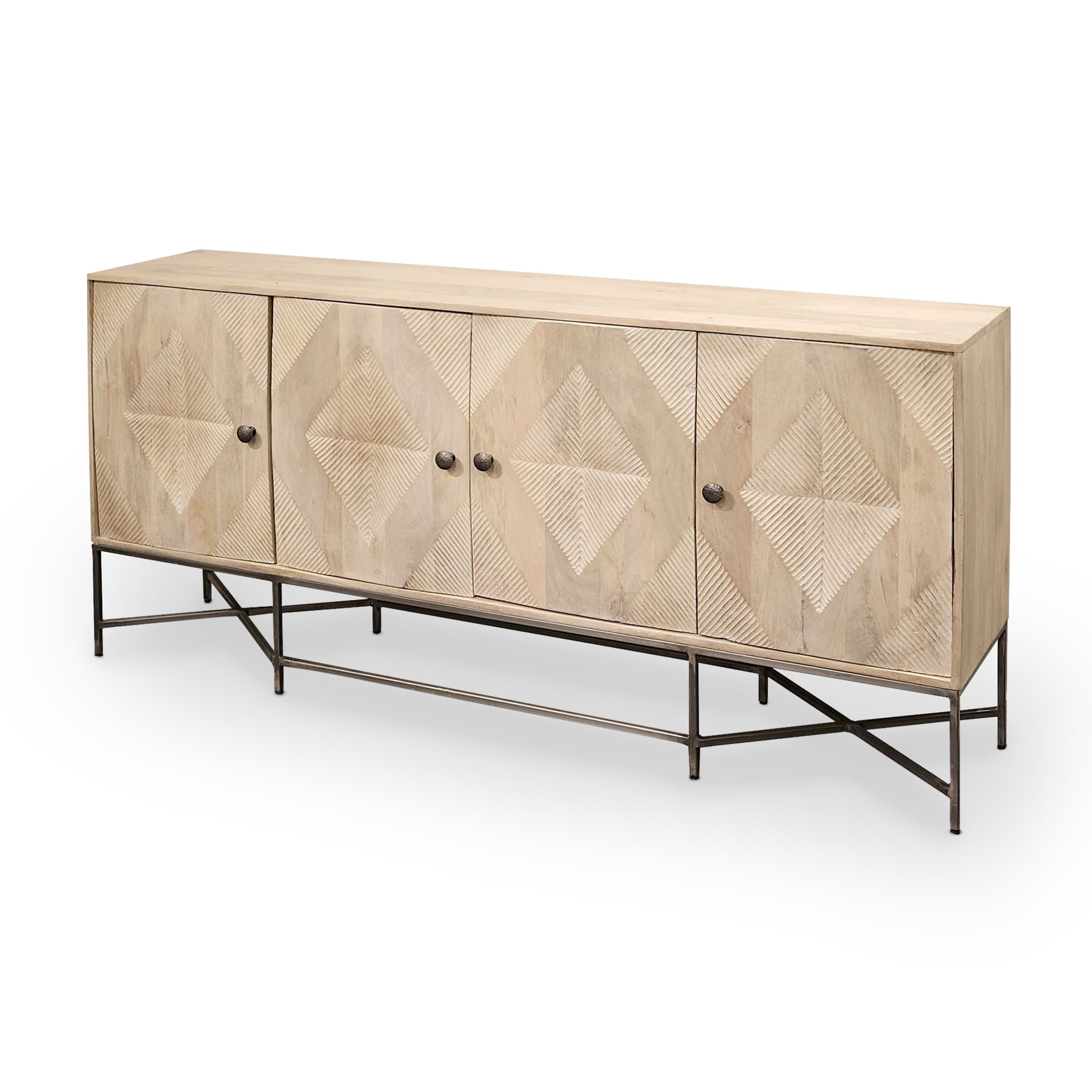 Hogarth III 72L x 15W x 34H Brown Solid Wood Frame Gold Metal Base 4 Cabinet Door Sideboard — product photograph