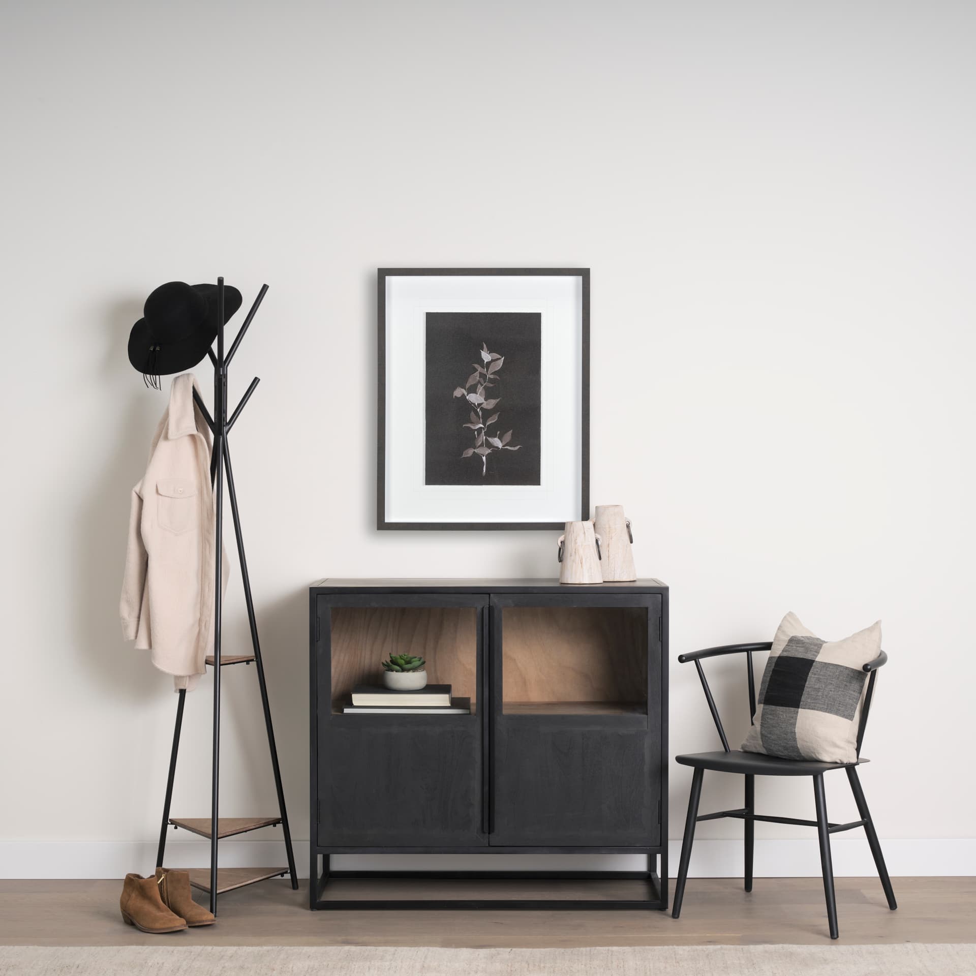 Night Leaves II by Mercana Studio a Hand Embellished Textured Framed Art Print Matted under Glass — in a styled room