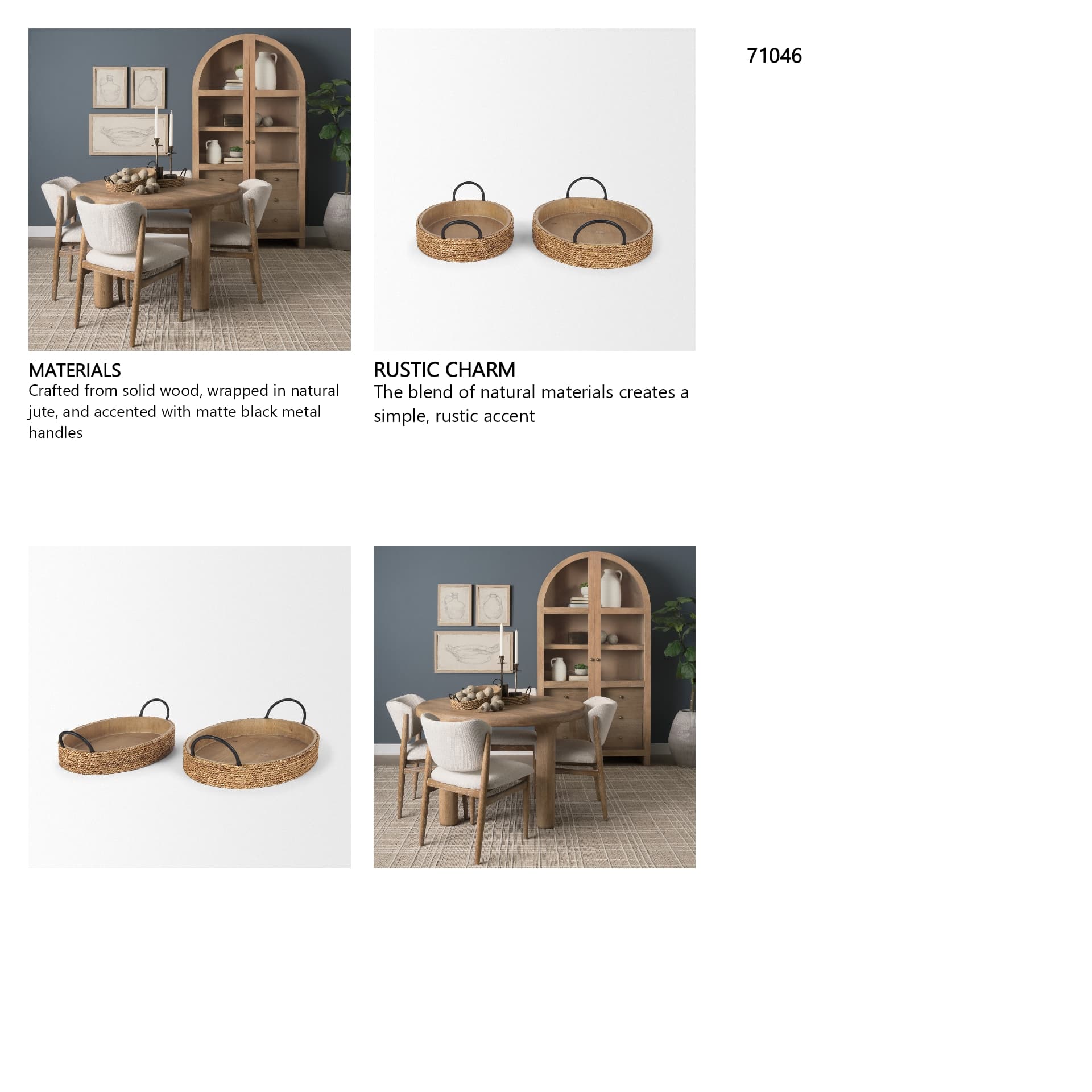 Wheaton Light Brown Wood w/ Natural Jute Serving Trays — in a styled room