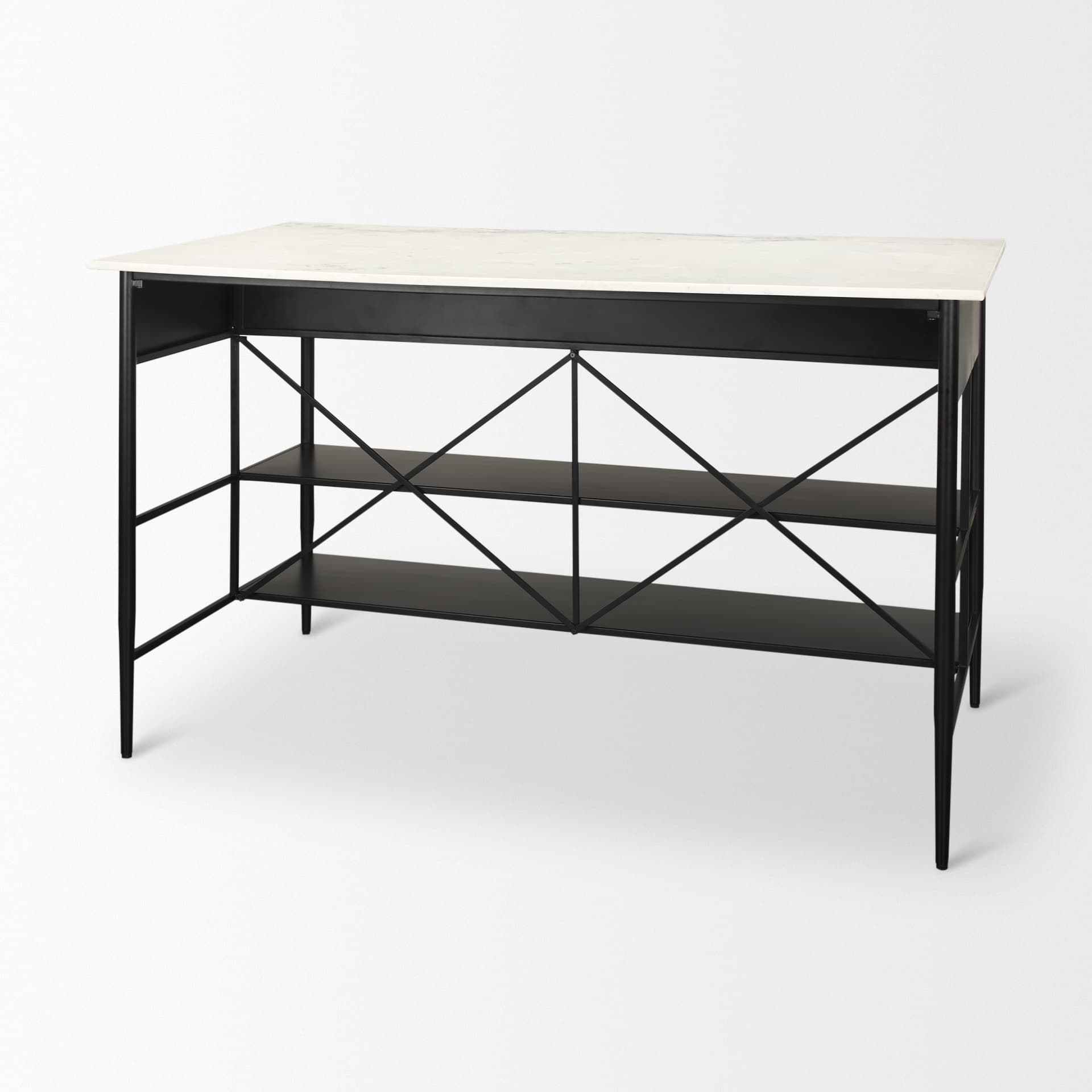 Amika White Marble Top Black Metal Base Kitchen Island — product photograph