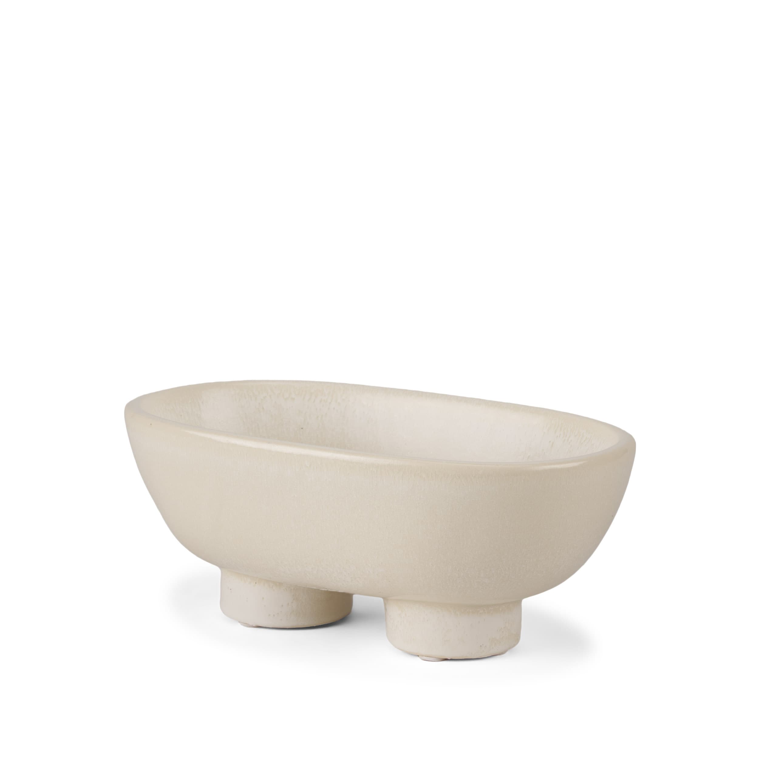 Tyren Cream Glazed Decorative Oblong Ceramic Bowl — product photograph