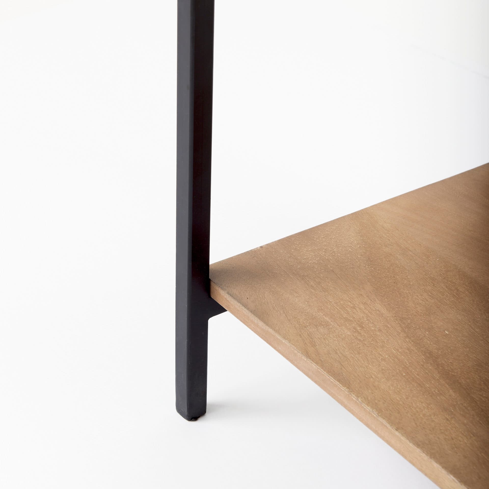 Arelius 36L x 18.75W x 63H Light Brown Wood W/ Black Metal Base Display Cabinet — product photograph