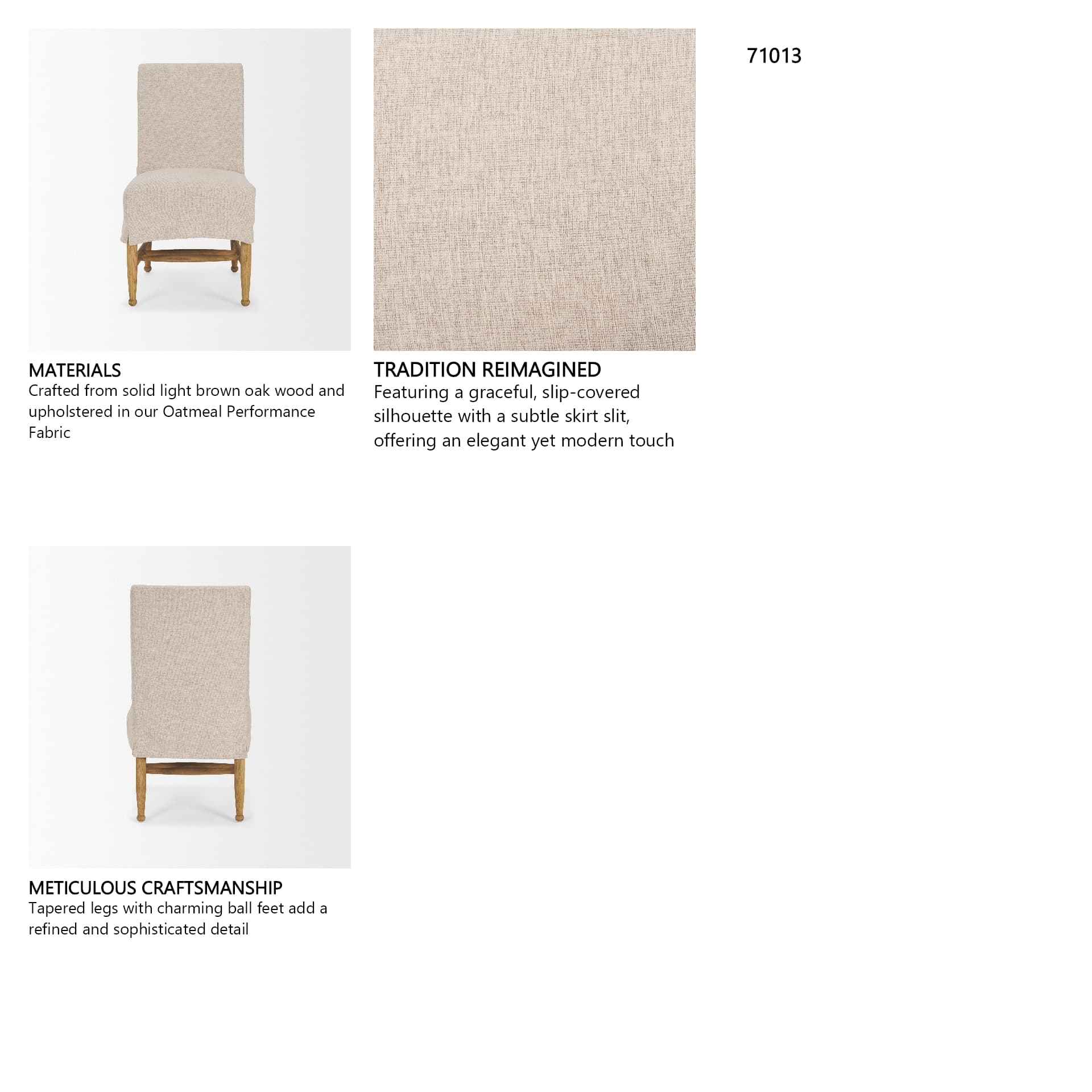 Whitley Oatmeal Performance Fabric w/ Oak Wood Dining Chair — in a styled room