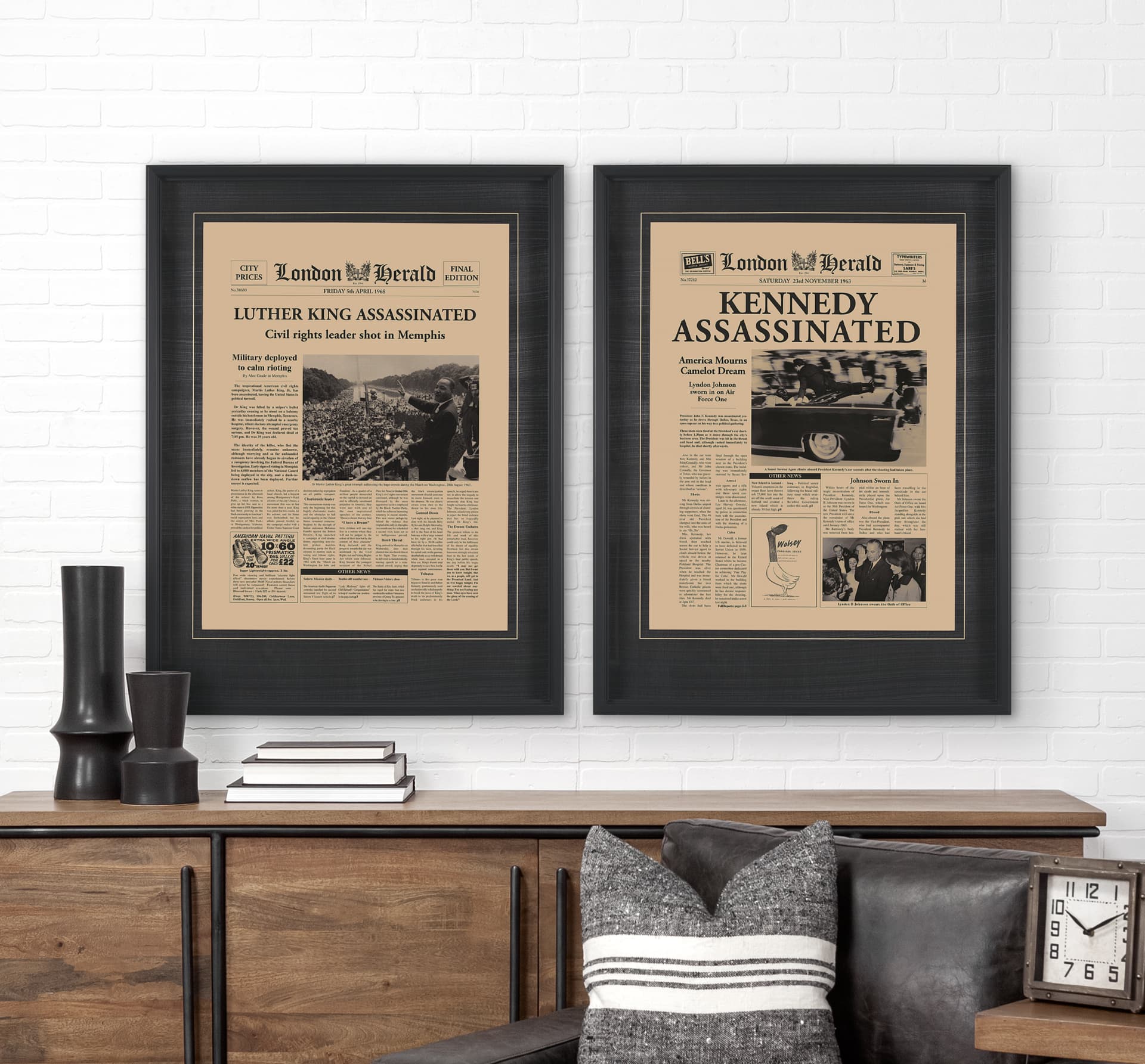 Luther King Assassinated by Vintage Collection Hand Embellished Framed Art Photo Matted under Glass — in a styled room