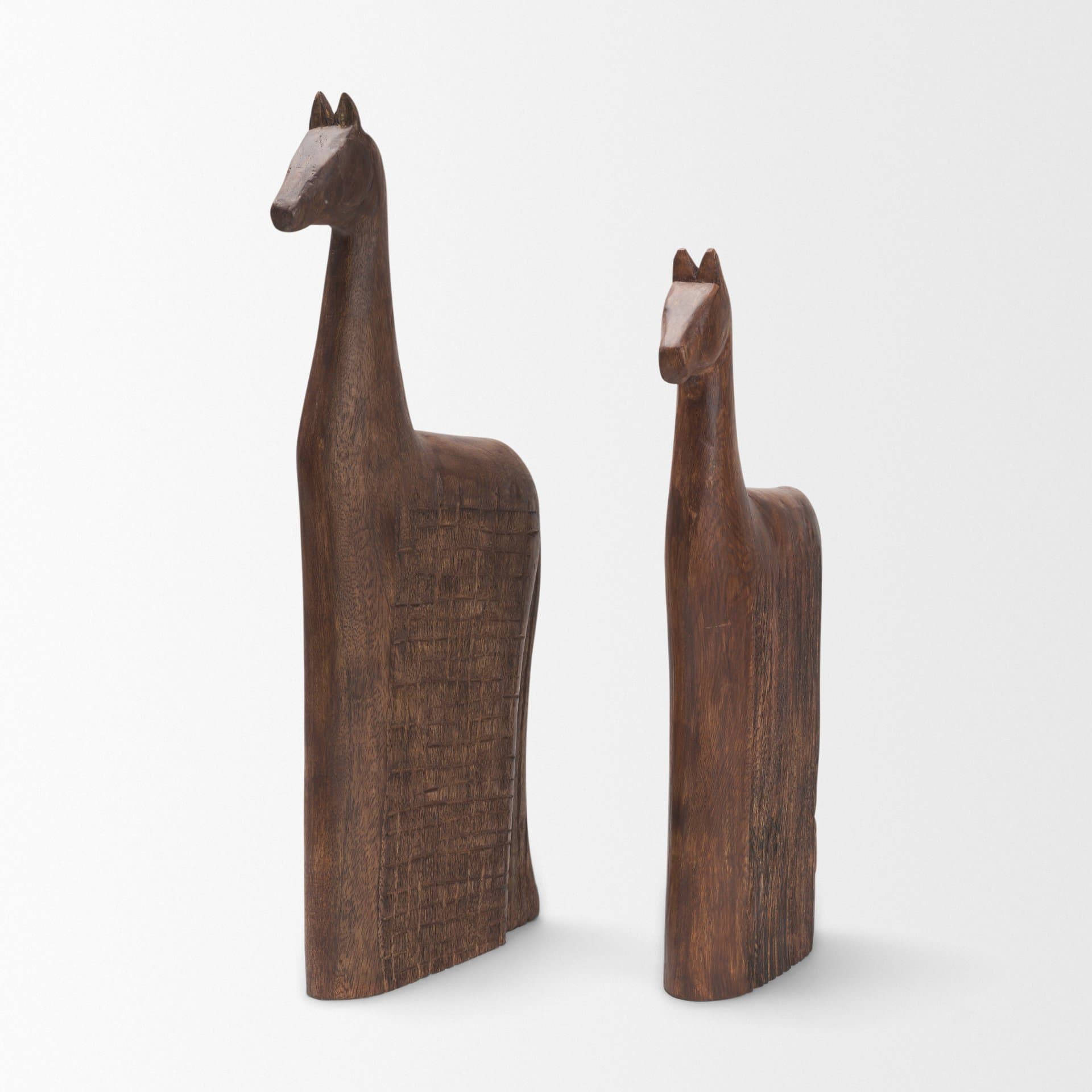 Farasi Medium Brown Wood Carved Horse Object (Set of 2) — product photograph
