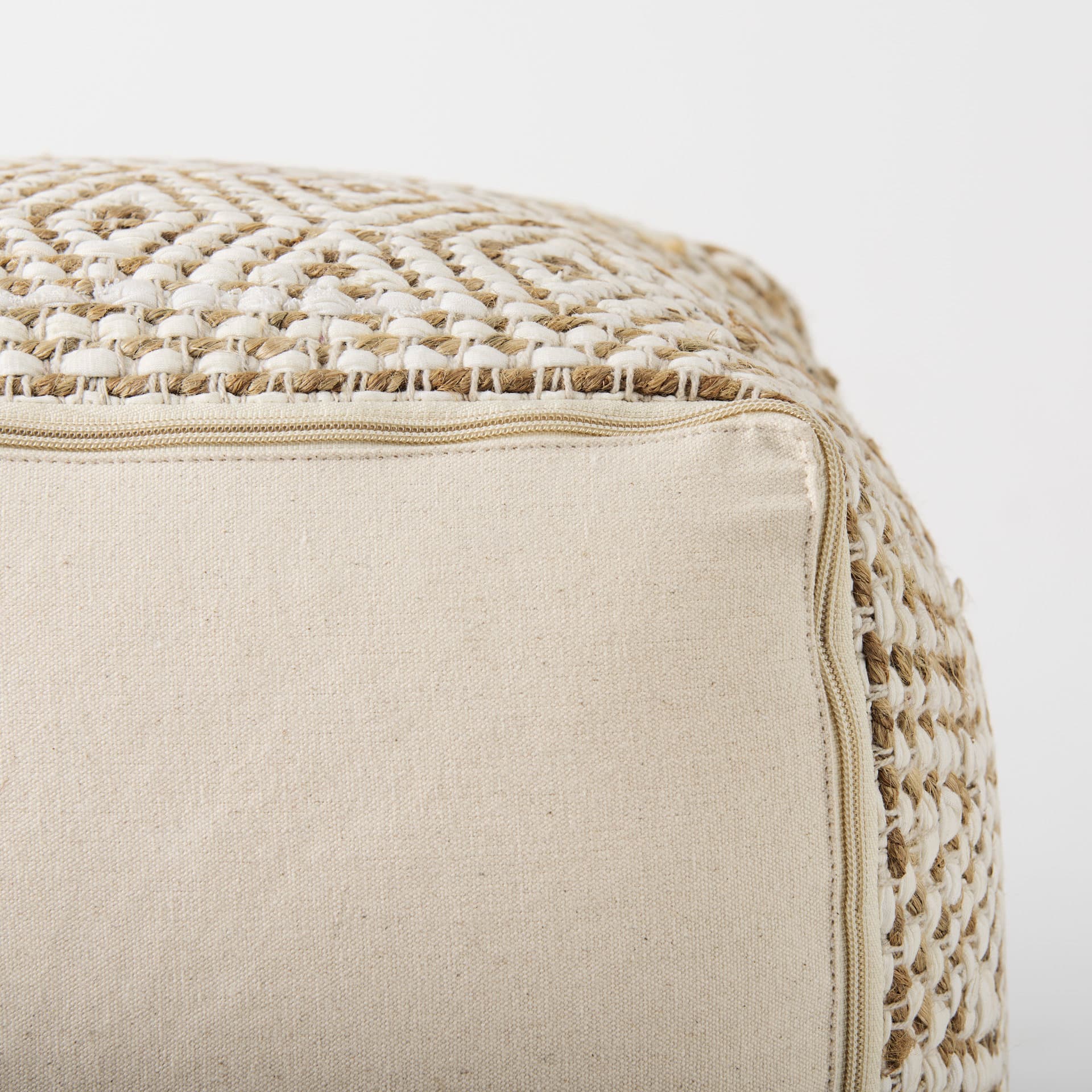 Ekani 16.0L x 16.0W x 16.0H Cream/Beige Cotton Pouf — product photograph