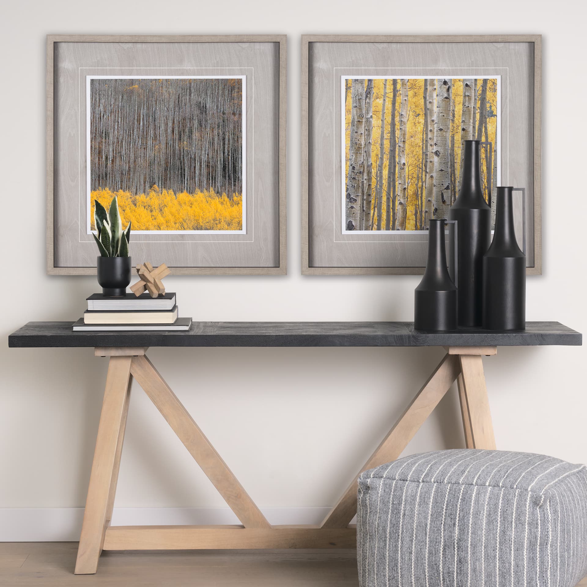 Aspen Trees 4 by Jamie Cook a Hand Embelished Textured Framed Photo Art Print Matted under Glass — in a styled room