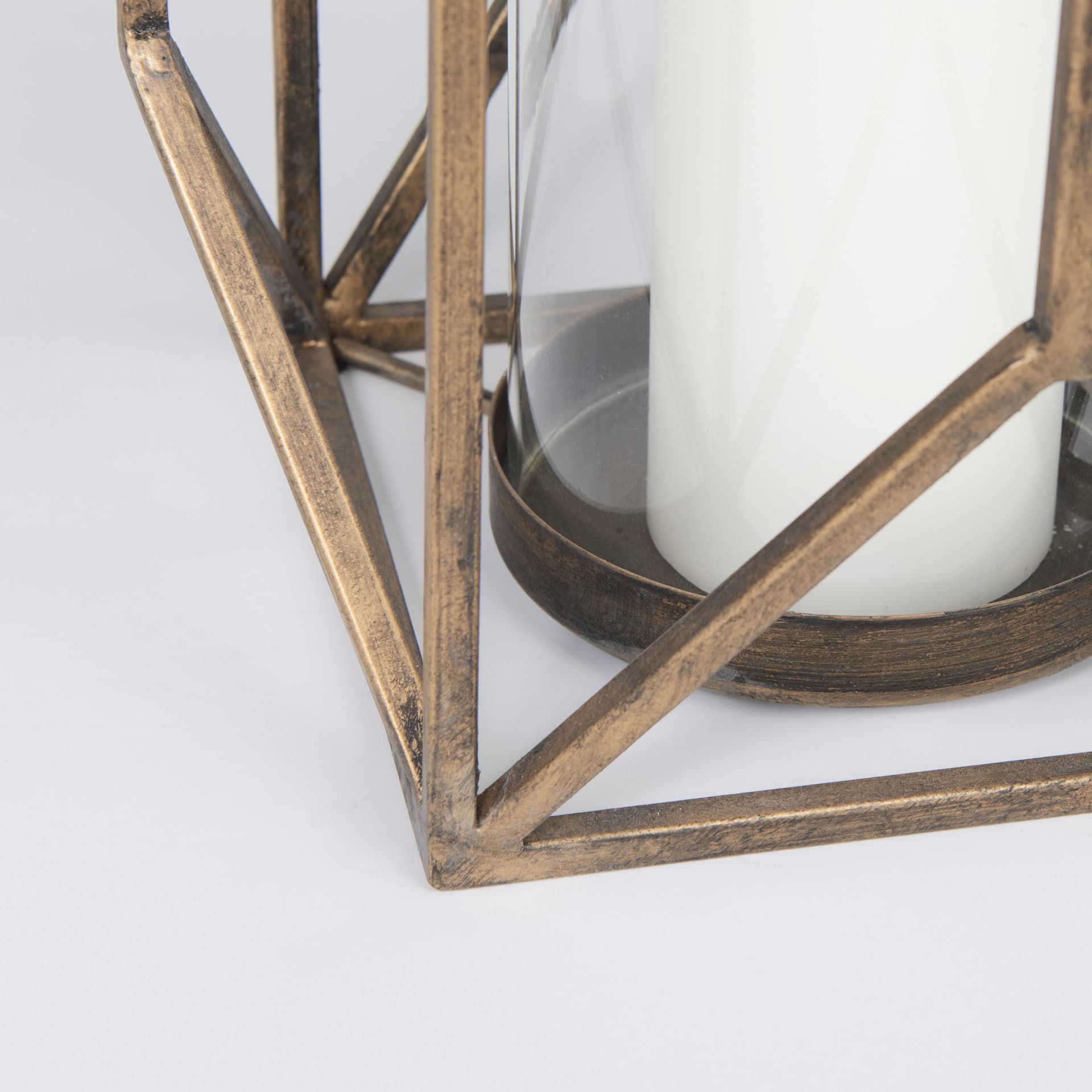 Ivy Large Gold Metal Geometric Cage Candle Holder Lantern — product photograph