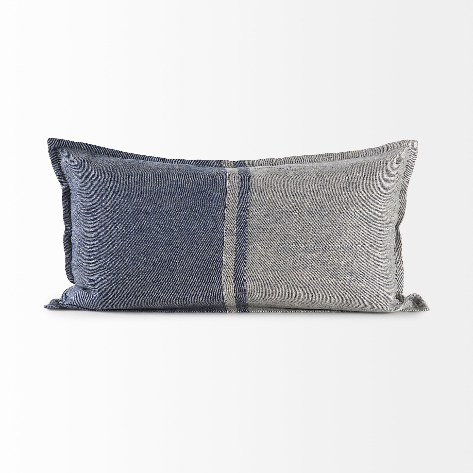 Aubrielle 14x26 Gray and Blue Fabric Color Blocked Pillow Cover — product photograph