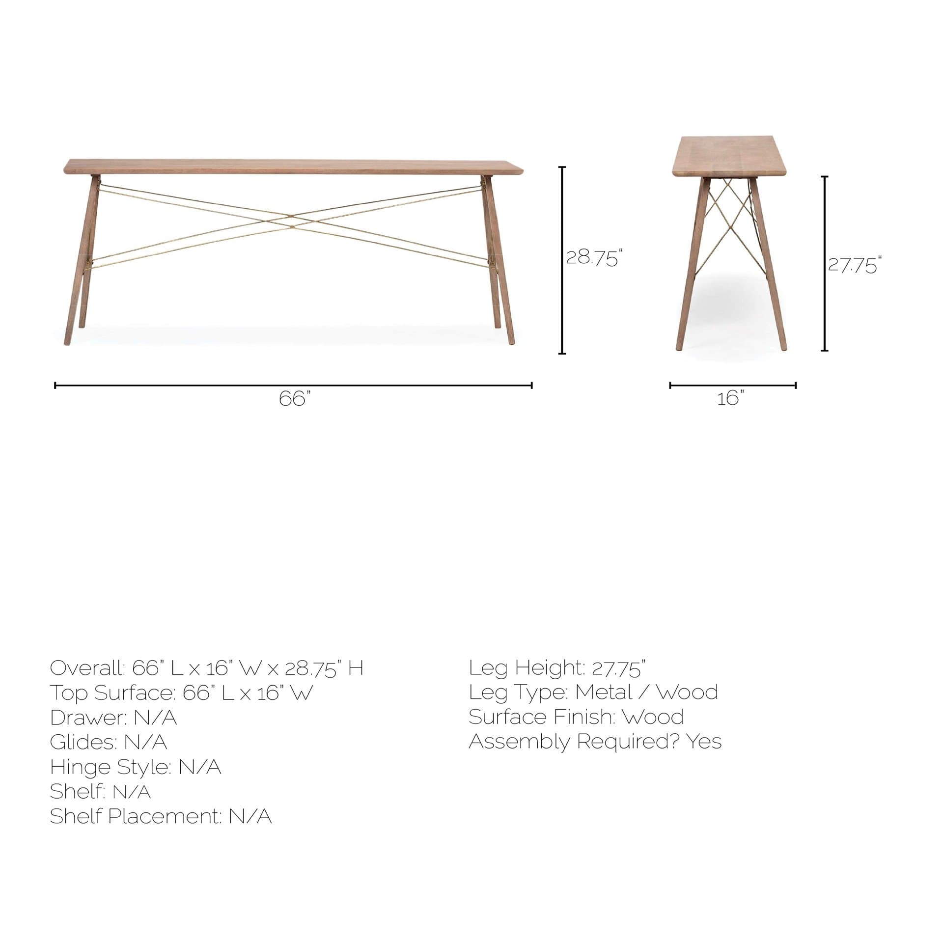 Kirby I 66L x 16W Brown Wooden Cross Braced Console Table — product photograph