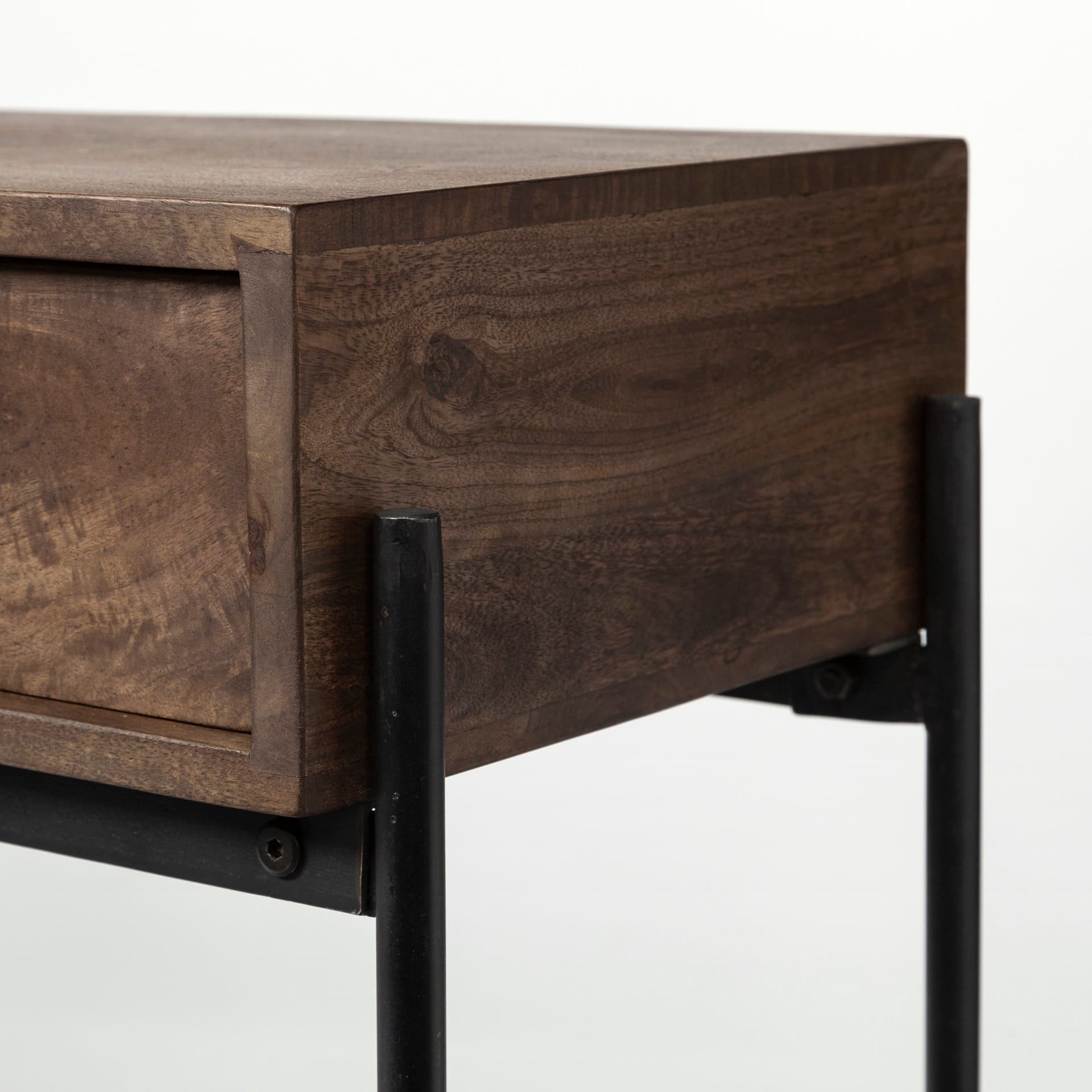 Glenn III 56L x 14W Dark Brown Wood w/ Black Iron Frame, 4 Drawer Console Table — product photograph