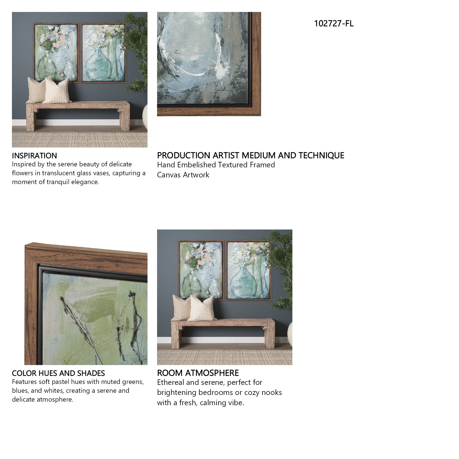 Posies II by Mercana Studio Hand-Embellished Textured Framed Canvas Artwork — in a styled room