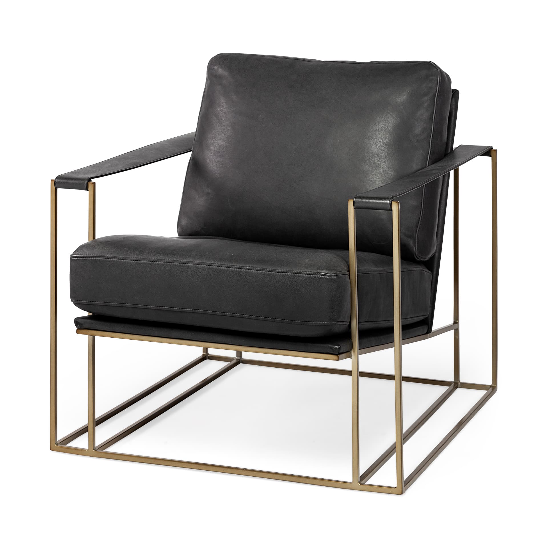 Watson Black Leather Wrap Gold Metal Frame Accent Chair — product photograph