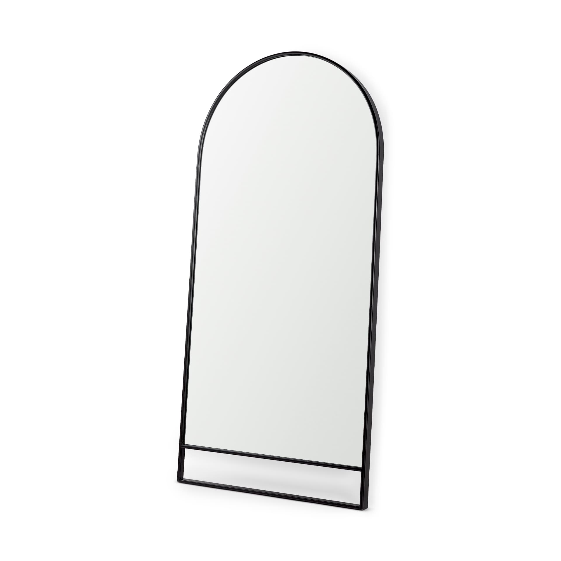 Sadie 36.0L x 2.0W x 76.0H Black Metal Rounded Arch Floor Mirror — product photograph