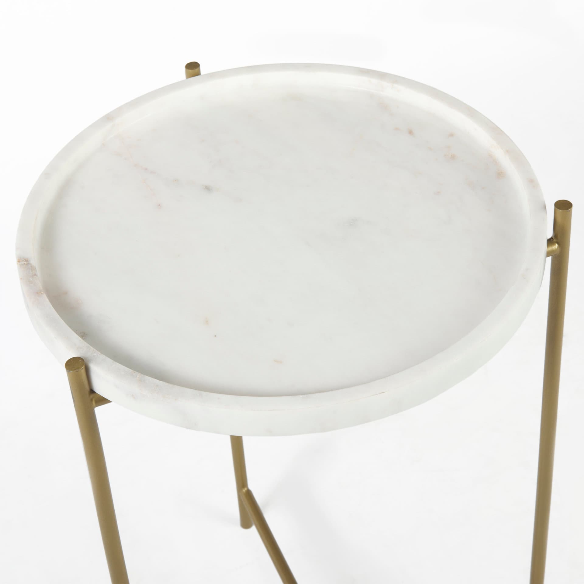 Stella 17L x 17W White Round Marble Top W/Gold Base Accent Table — product photograph