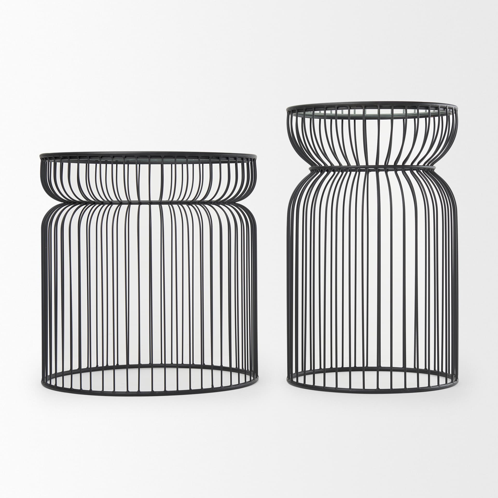 Shani Set of 2 Round, Black Metal w/ Glass, Accent Tables — product photograph