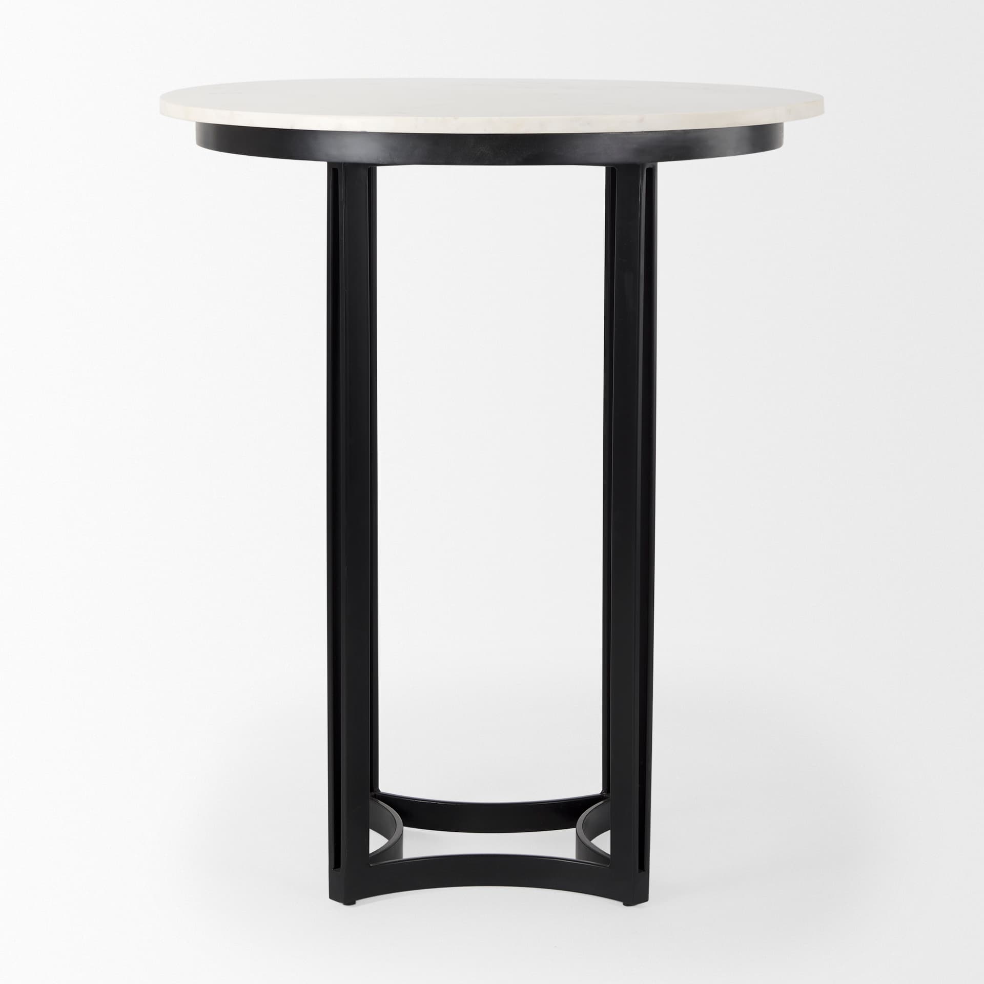 Tanner 32"L x 32"W Pedestal Dining Table | White Marble & Black Metal | Seats 2 — product photograph
