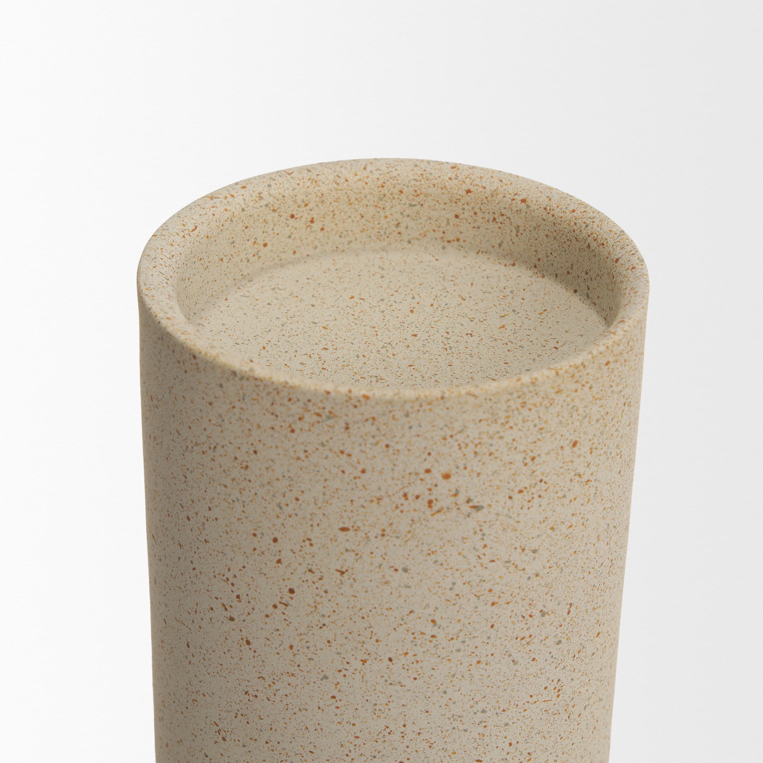 Qamra Tall Beige Textured Metal Pillar Candle Holder Candle Holder — product photograph