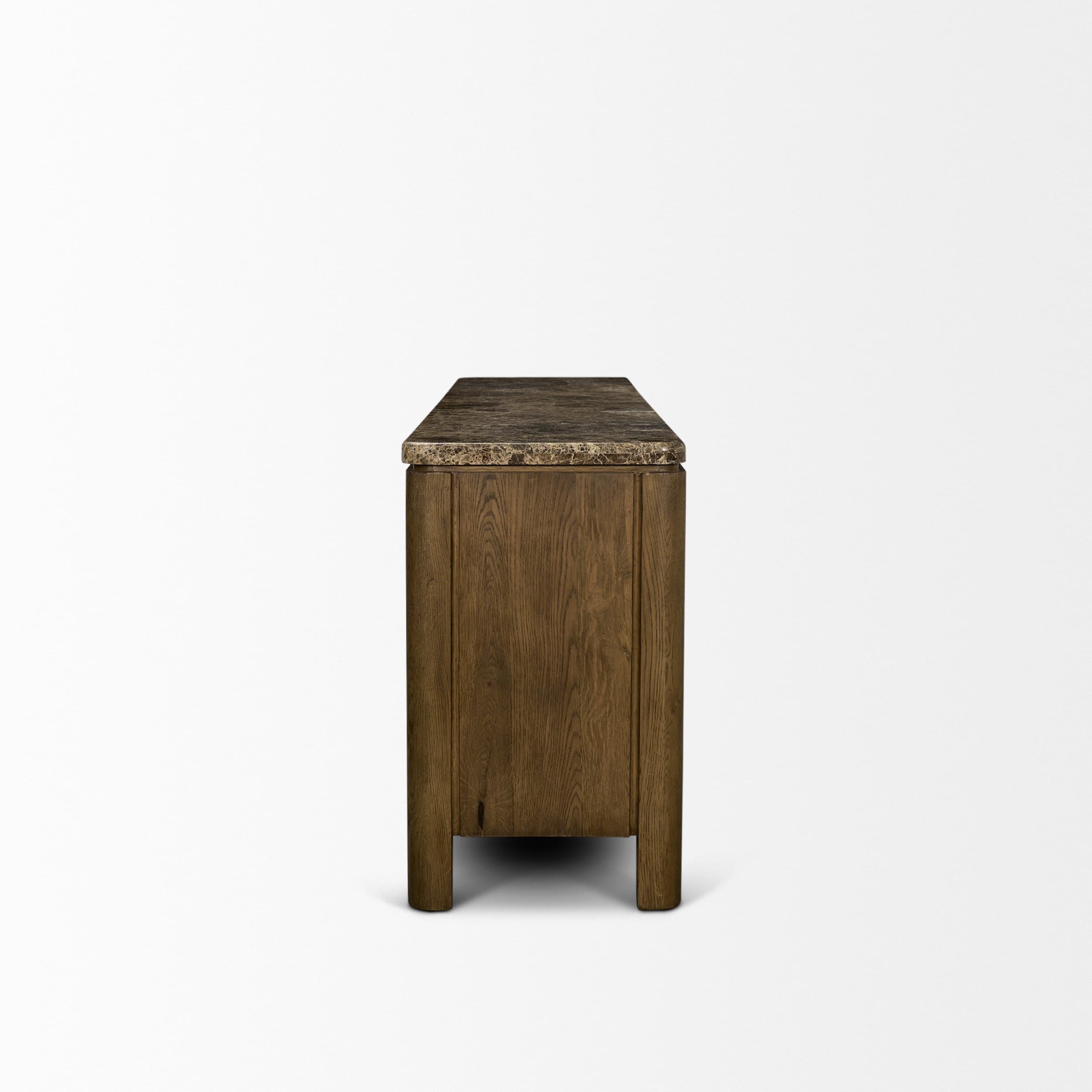 Kendrix Dark Brown Oak Wood Cappuccino Marble 4 Door Closed Sideboard — product photograph